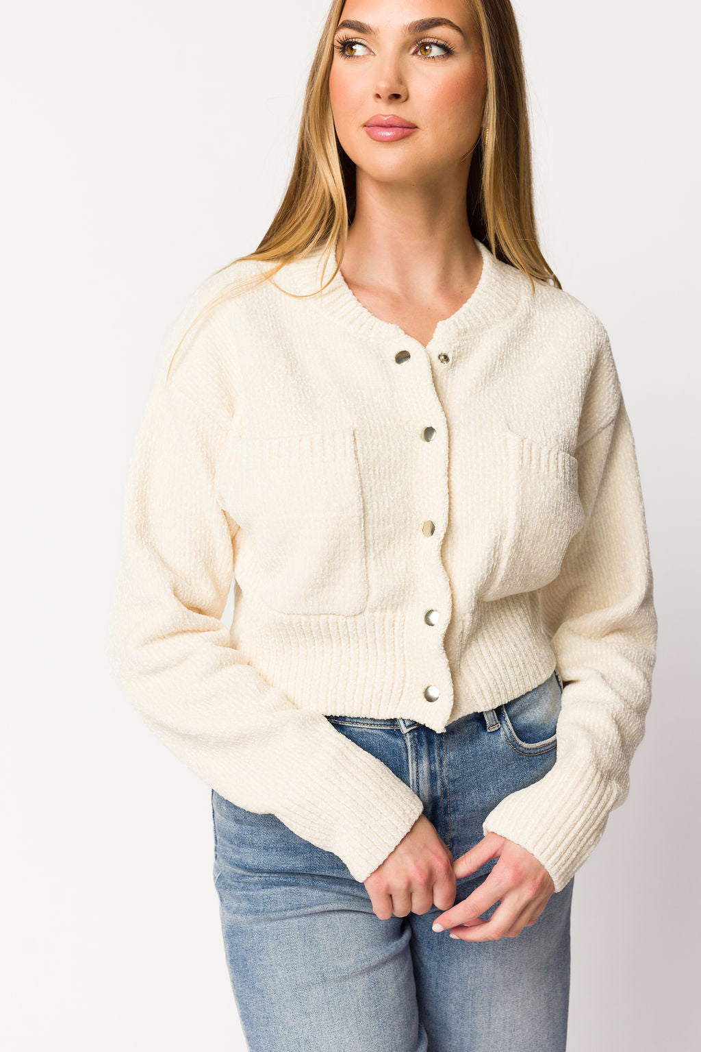 Kendall Knit Bomber Jacket Women's Ivory - Cozy Casual Outerwear for Fall & Winter | Perfect for Streetwear, Travel, and Everyday Fashion