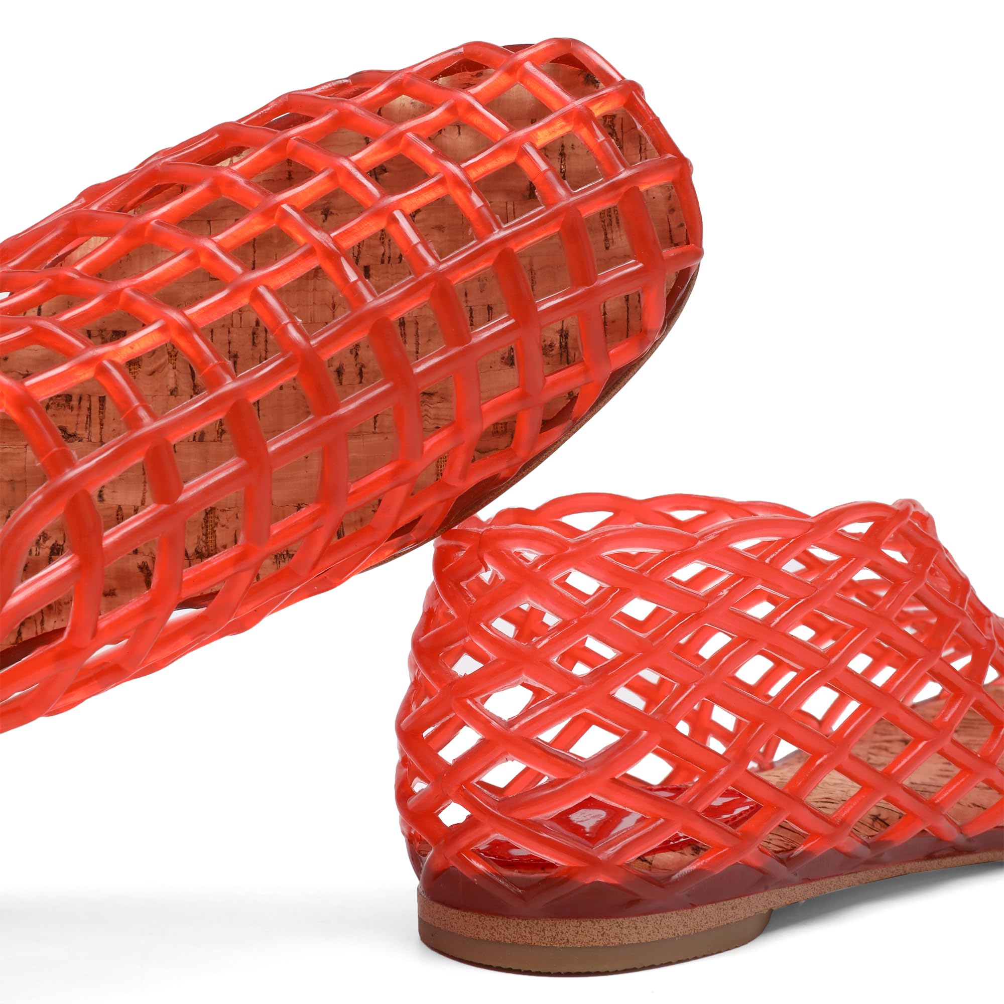 Women's Red Jelly Mesh Ballet Flats - Breathable Clear Hollow Jelly Sandals for Beach, Pool & Summer | Comfortable Ballerina Jellies Shoes for Casual Wear, Vacation & Outdoor Activities