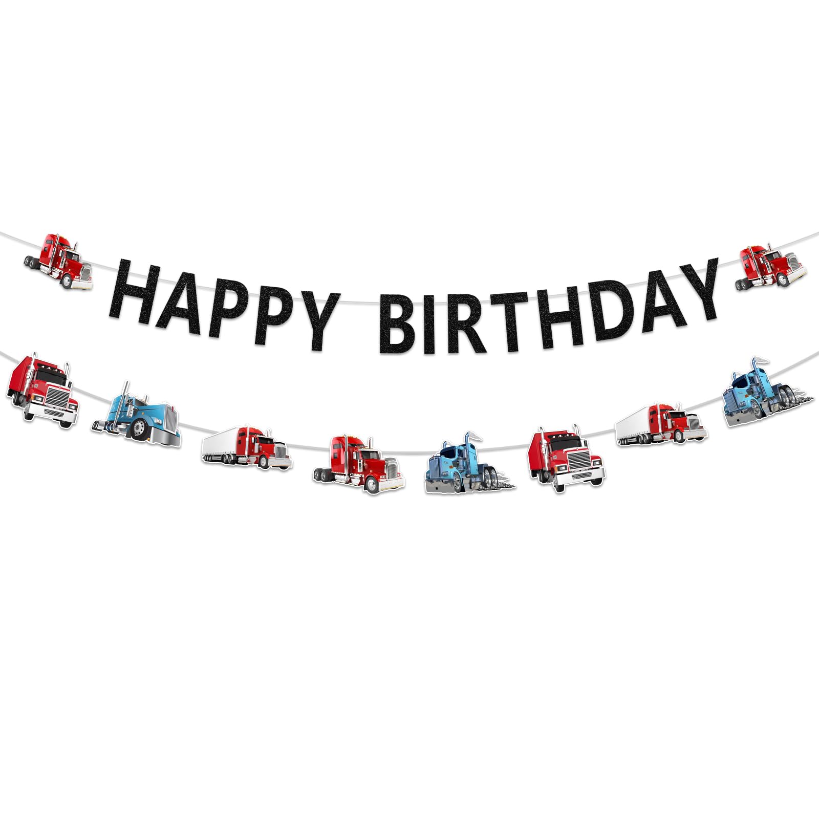 Heavy Truck Construction Birthday Banner Garland - Happy Birthday Banner for Boys Girls, Semi Truck Party Decor for Transportation Theme Birthday Party, Baby Shower & Construction Celebration