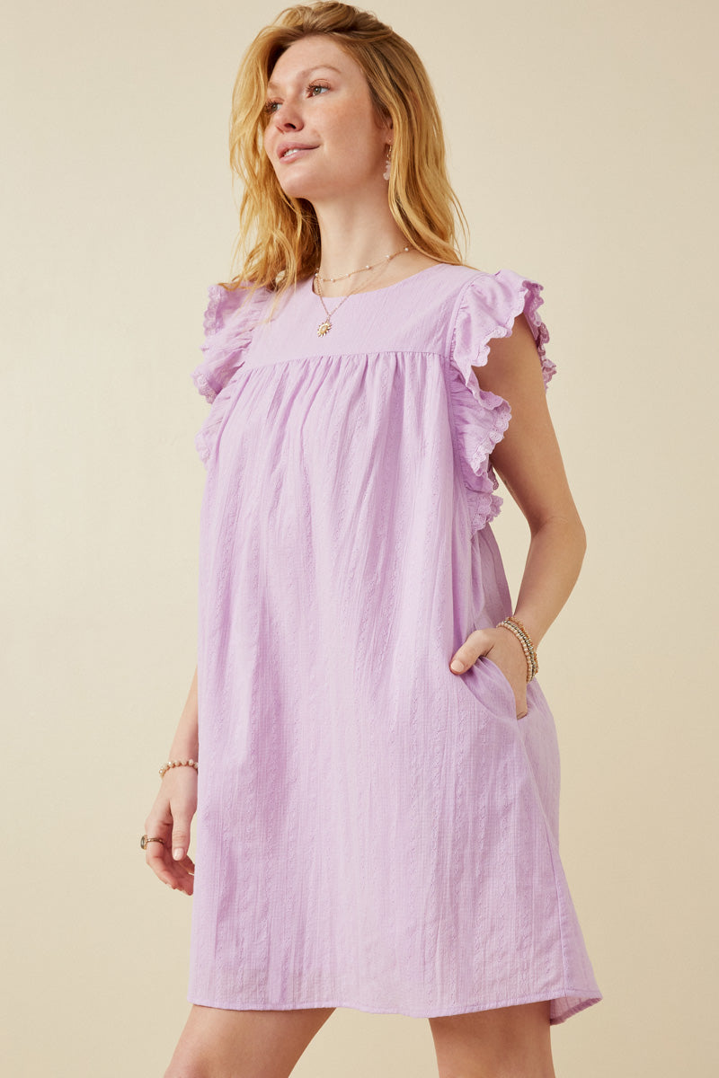 Elegant Textured Lace Trim Ruffle Sleeve Dress for Women - Perfect for Weddings, Parties & Special Occasions