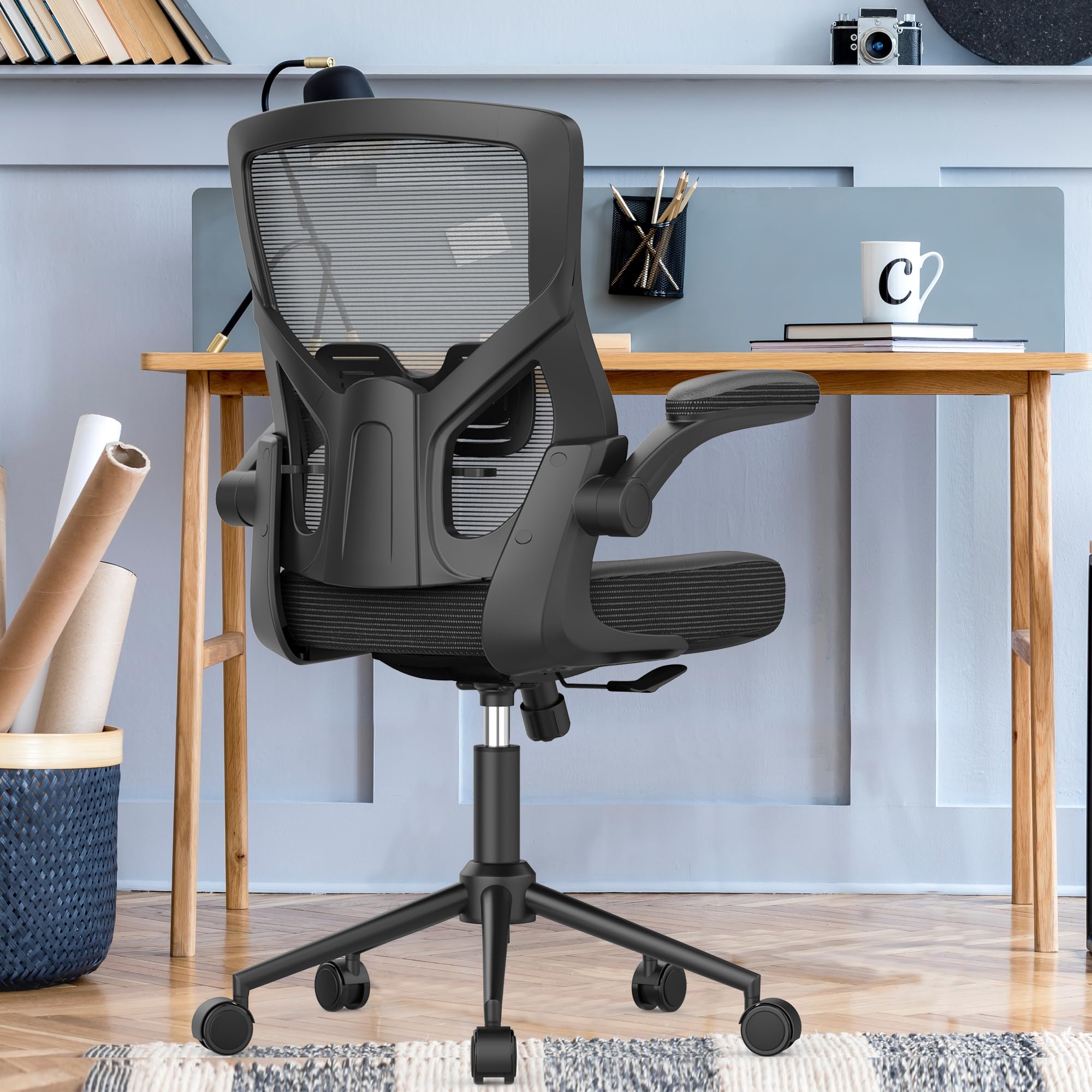 Ergonomic Office Chair with Adjustable Height, High Back & Lumbar Support - Home & Executive Desk Chair with Flip-Up Armrests & Swivel Base - Perfect for Long Work Hours, Gaming & Remote Work Setup
