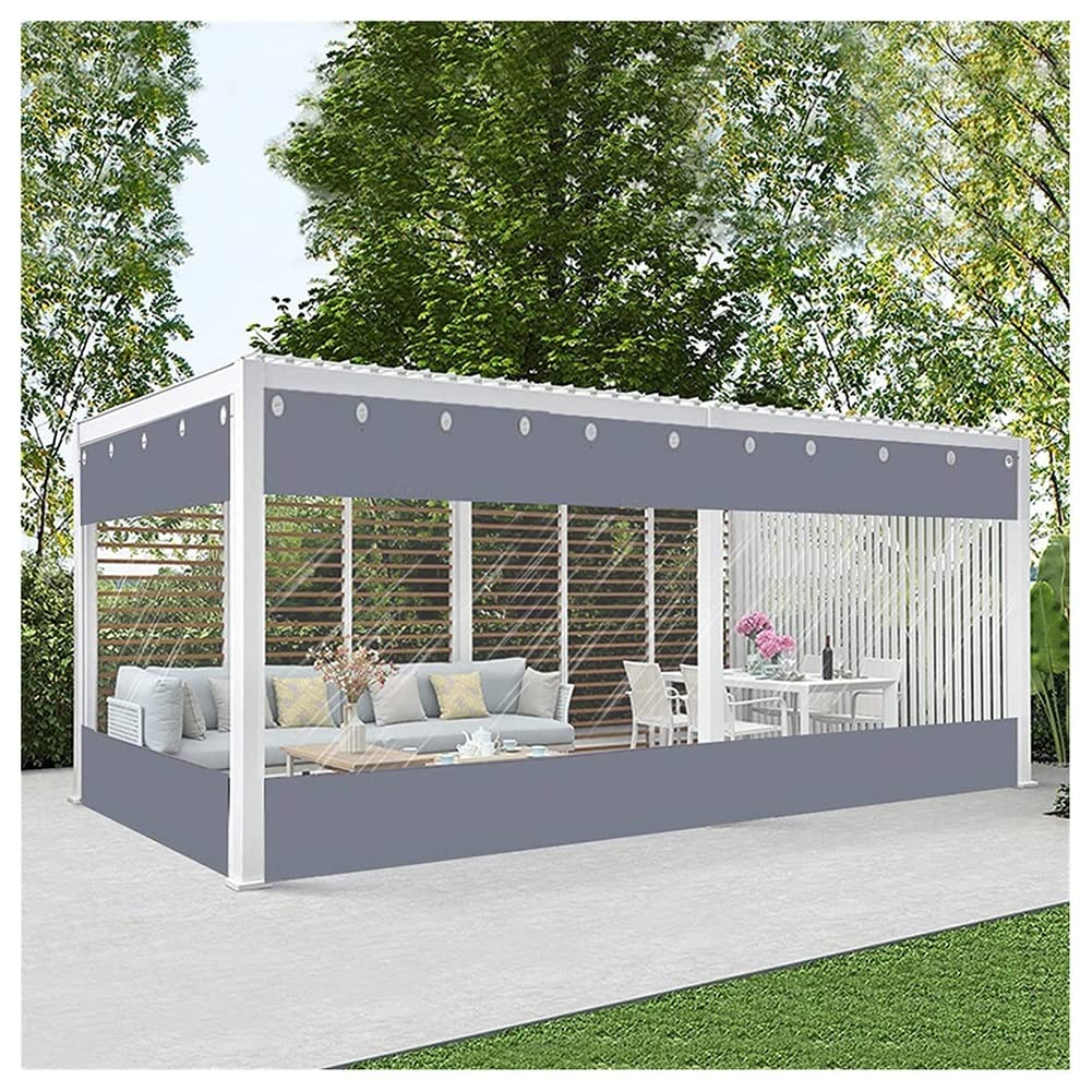 Waterproof Outdoor Vinyl Curtain with Clear Tarp Panel & Rustproof Grommets - 3.1x2.2m (10.2x7.2ft) Clear Patio Curtain for Pergola, Porch, Gazebo, Deck - Perfect for Sun Protection, Rain Shelter & Outdoor Privacy