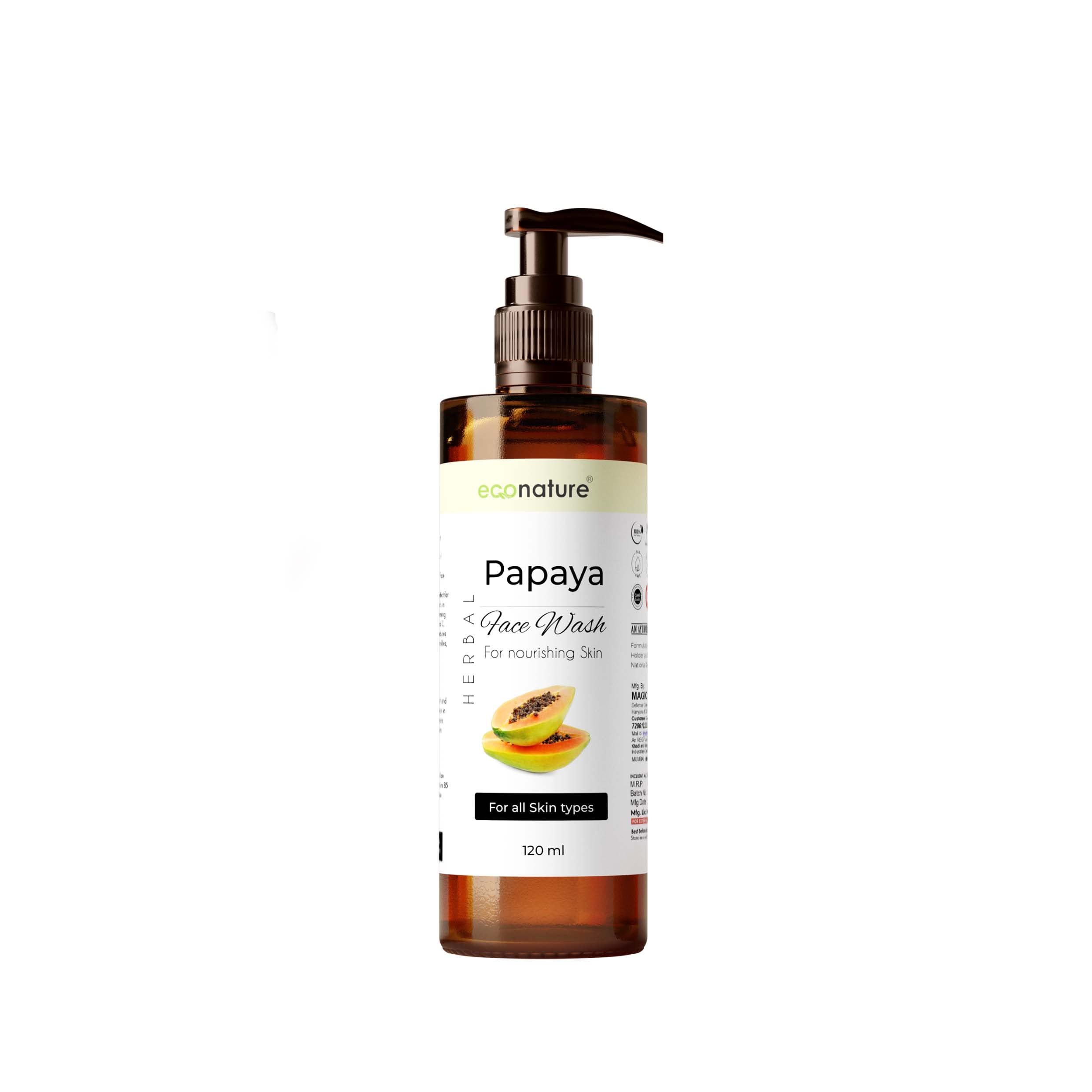 Econature Enzyme Face Wash for Women & Men - Gentle Foaming Exfoliating Cleanser with Papaya Extract - Moisturizing & Brightening Facial Wash (120ml) | Perfect for Daily Skincare Routine & Achieving Radiant Glow
