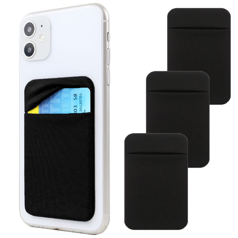 Fulgamo 3-Pack Adhesive Phone Wallet - Stick-On Card Holder for Credit Cards, ID & Cash - Secure Self-Adhesive Pocket for iPhone, Android & All Smartphones (Black) - Perfect for Hands-Free Shopping, Travel & Everyday Use