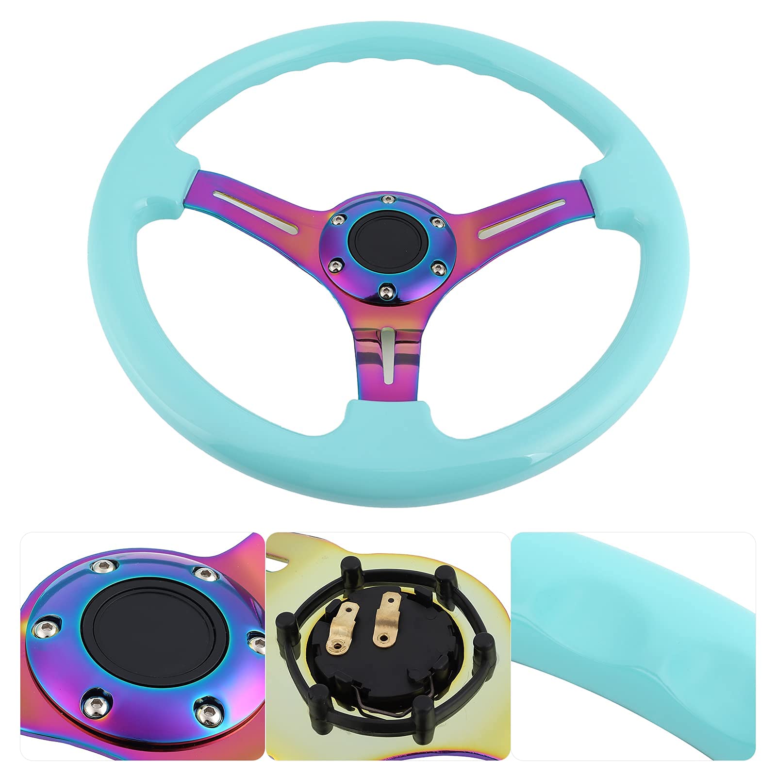 Qiilu 14 Inch Universal Racing Steering Wheel - 350mm Drift Wheel with 6 Bolt Pattern & Horn Button for Cars (Light Blue) | Perfect for Street Racing, Drifting & Car Upgrades
