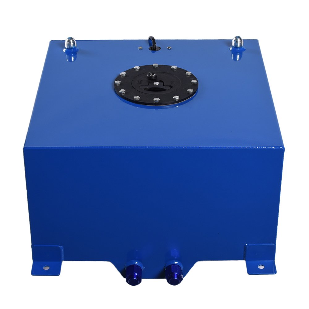 10 Gallon Lightweight Polished Aluminum Fuel Cell Gas Tank with Level Sender - Ideal for Street Racing, Drifting & Strip Racing (Blue)