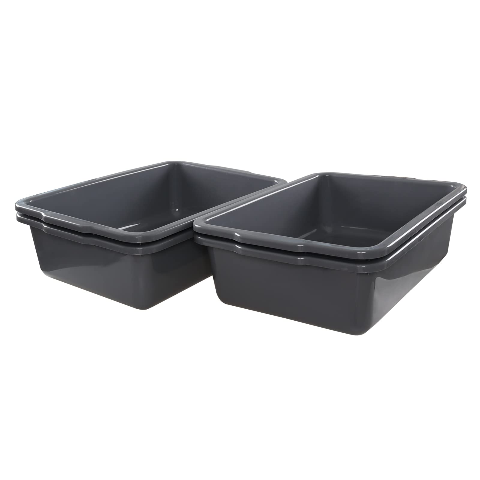 4-Pack 32L Plastic Bus Box & Utility Tote Box - Durable Commercial Storage Container for Organizing, Transporting & Storing Supplies in Schools, Offices & Warehouses
