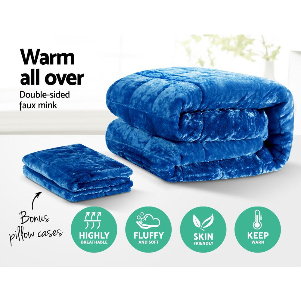 Luxury Faux Mink Quilt Comforter Set - Queen Size Winter Blanket in Teal Blue | Soft & Warm Bedding for Cold Weather | Perfect for Bedroom, Guest Room & Cozy Nights
