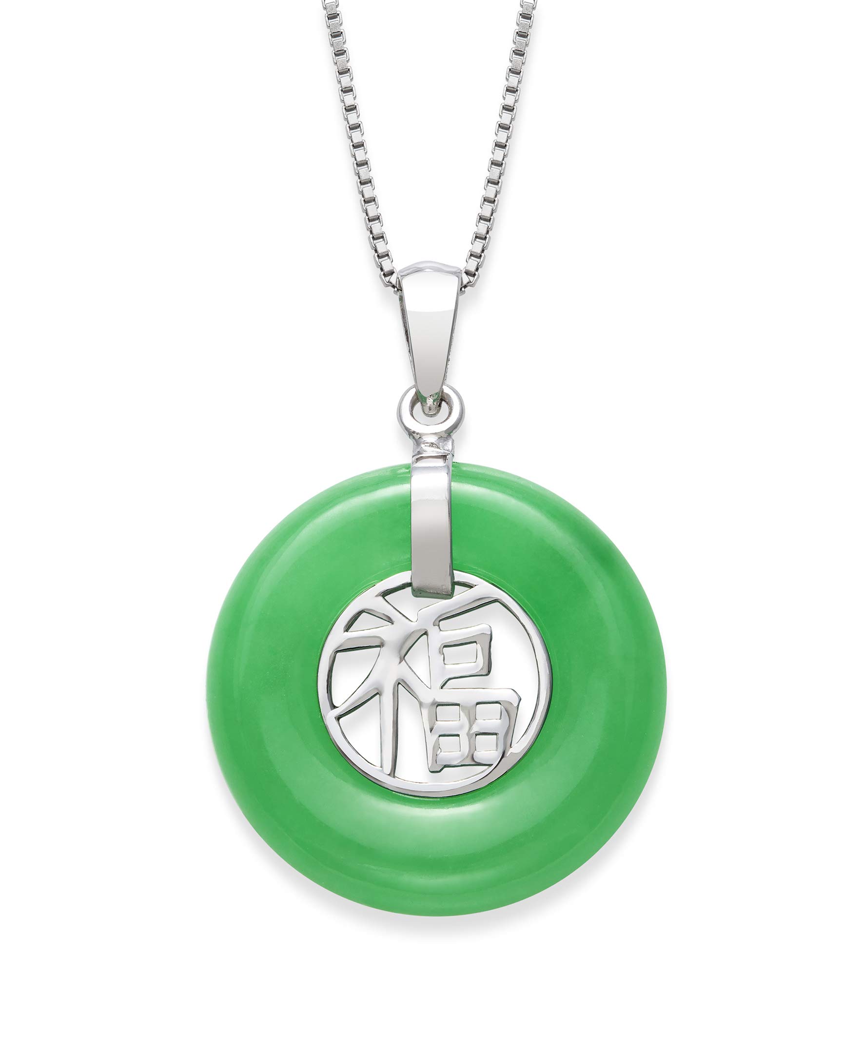Belacqua Jade Good Luck Pendant Necklace for Women - Sterling Silver 18