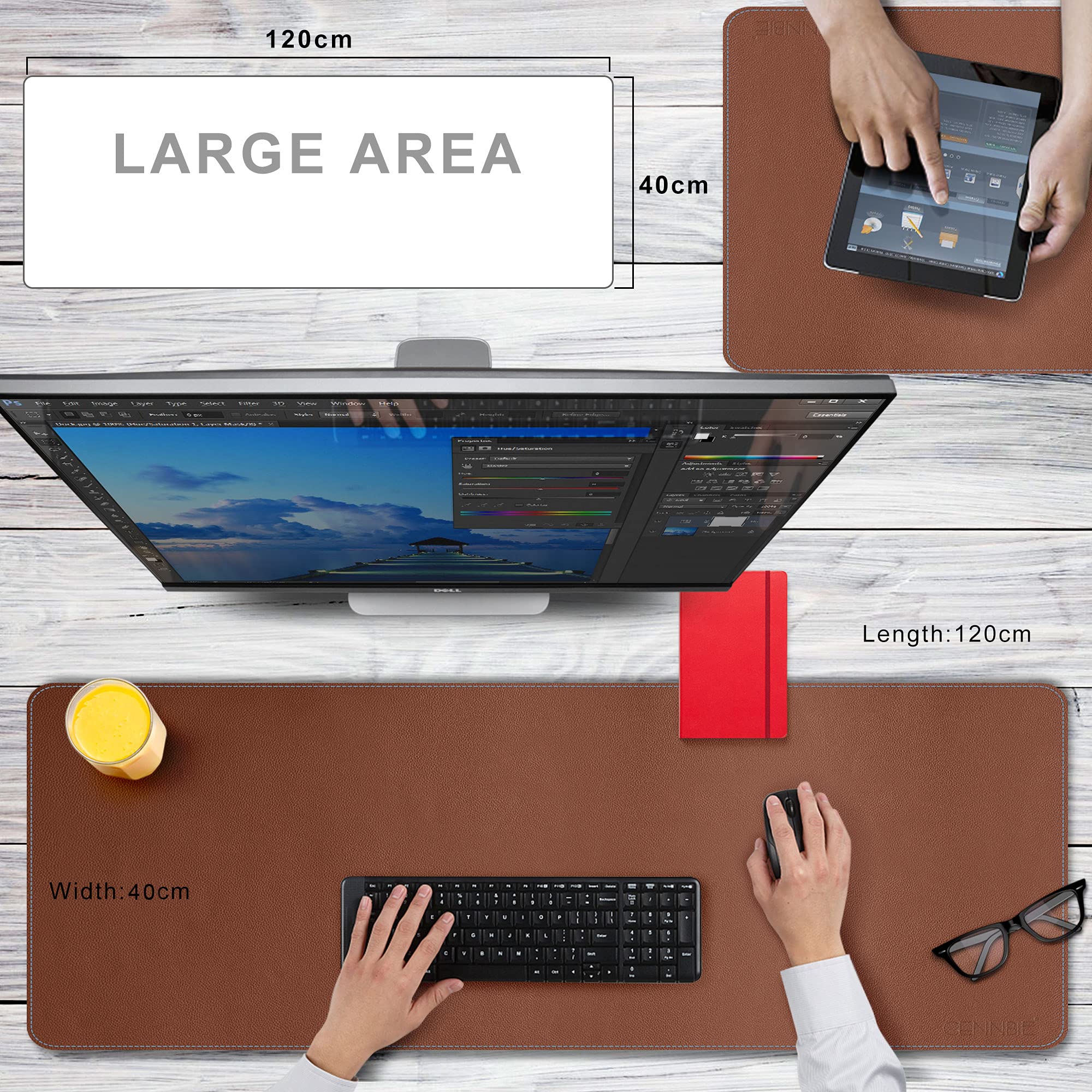 Premium CENNBIE 47.2x15.7in Large Desk Pad - Artificial Leather Office Desk Mat for Home & Work, Non-Slip Rectangular Writing Surface (Brown) | Ideal for Computer Workstations, Gaming Setups & Study Areas