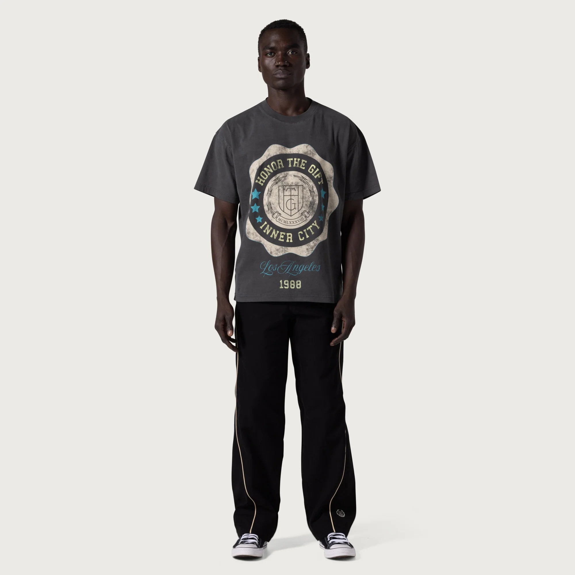 Honor The Gift HTG® Seal Logo T-Shirt for Men - Black Cotton Tee | Streetwear & Casual Outfit Essential
