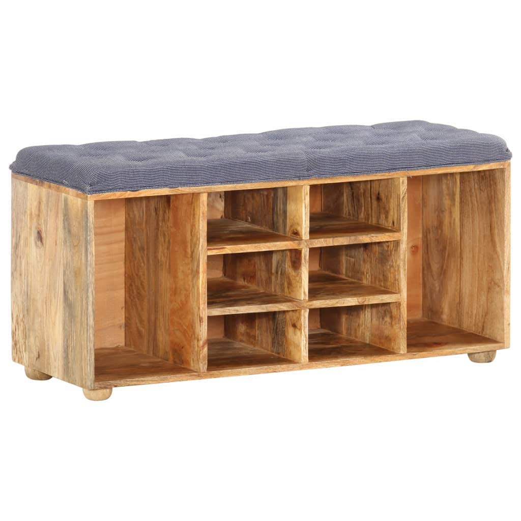 Rustic Solid Mango Wood Storage Bench with Cushion - 39.4