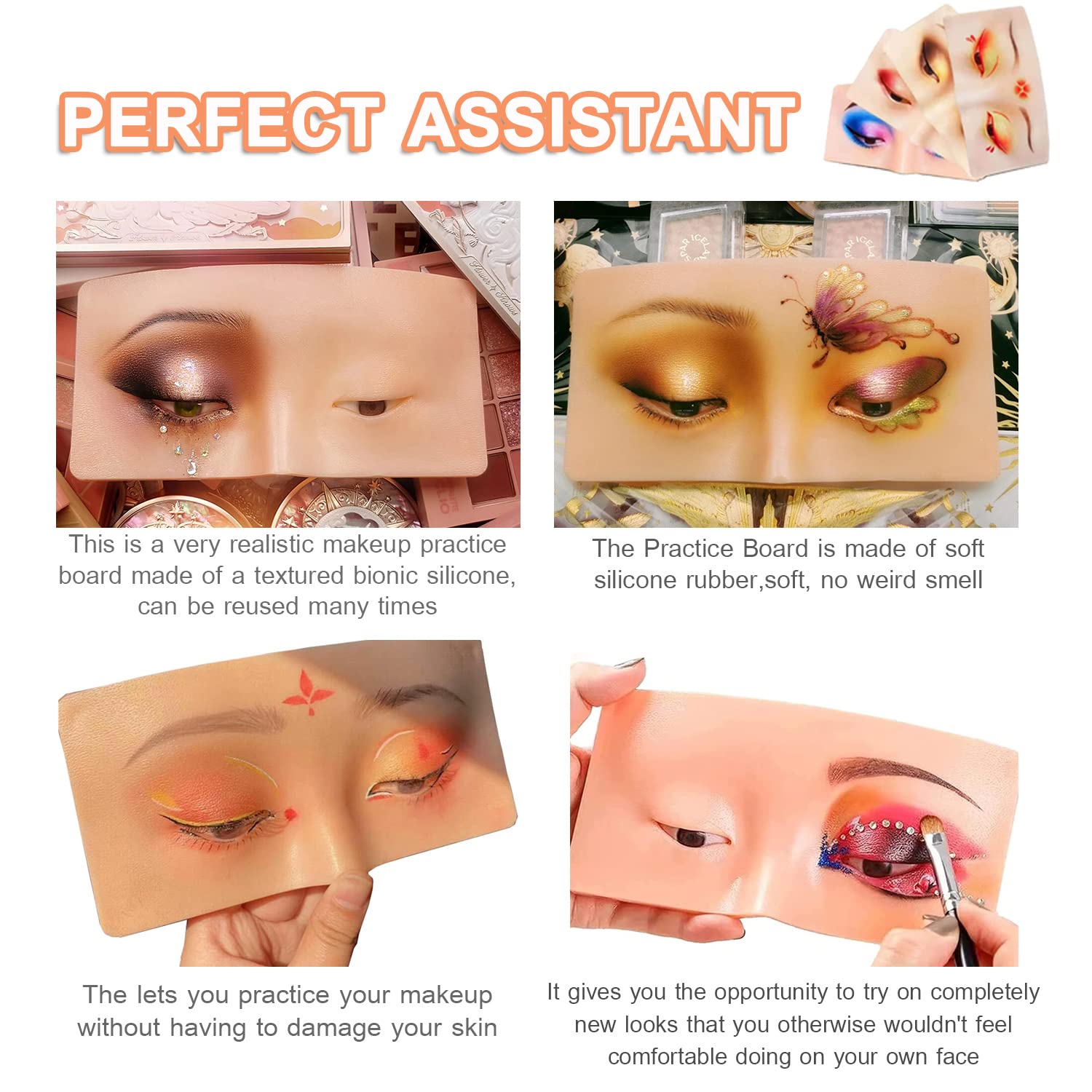 Professional Silicone Makeup Practice Mannequin Head - Realistic Bionic Skin for Eyelash Extension, Eyeshadow & Makeup Training - Includes Cleansing Oil & Brush - Perfect for Beauty Schools, Salons & Home Practice