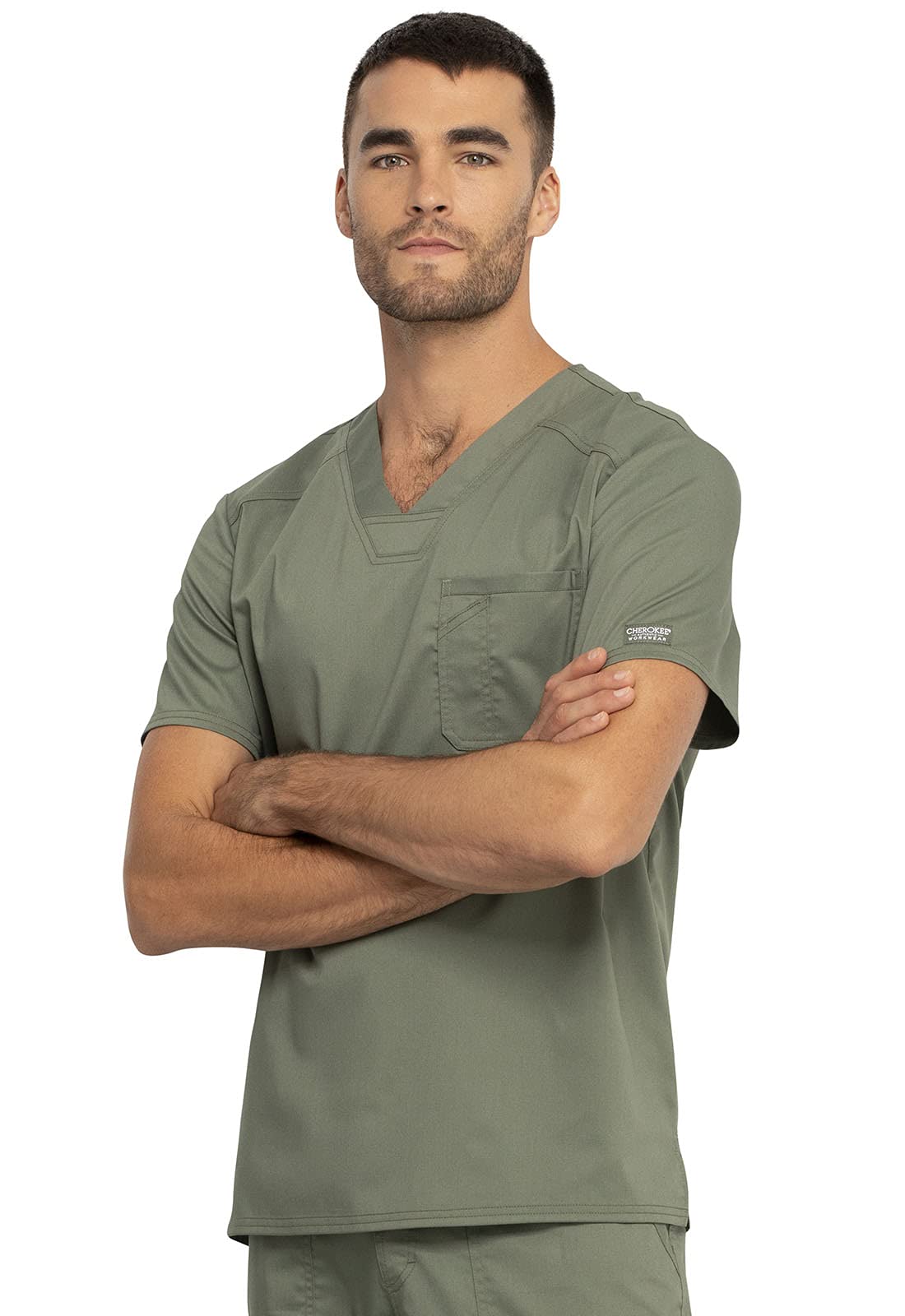 Cherokee Men's Scrubs Top - V-Neck Workwear with Tuckable Design WW690 | Comfortable Medical Uniform for Doctors & Nurses