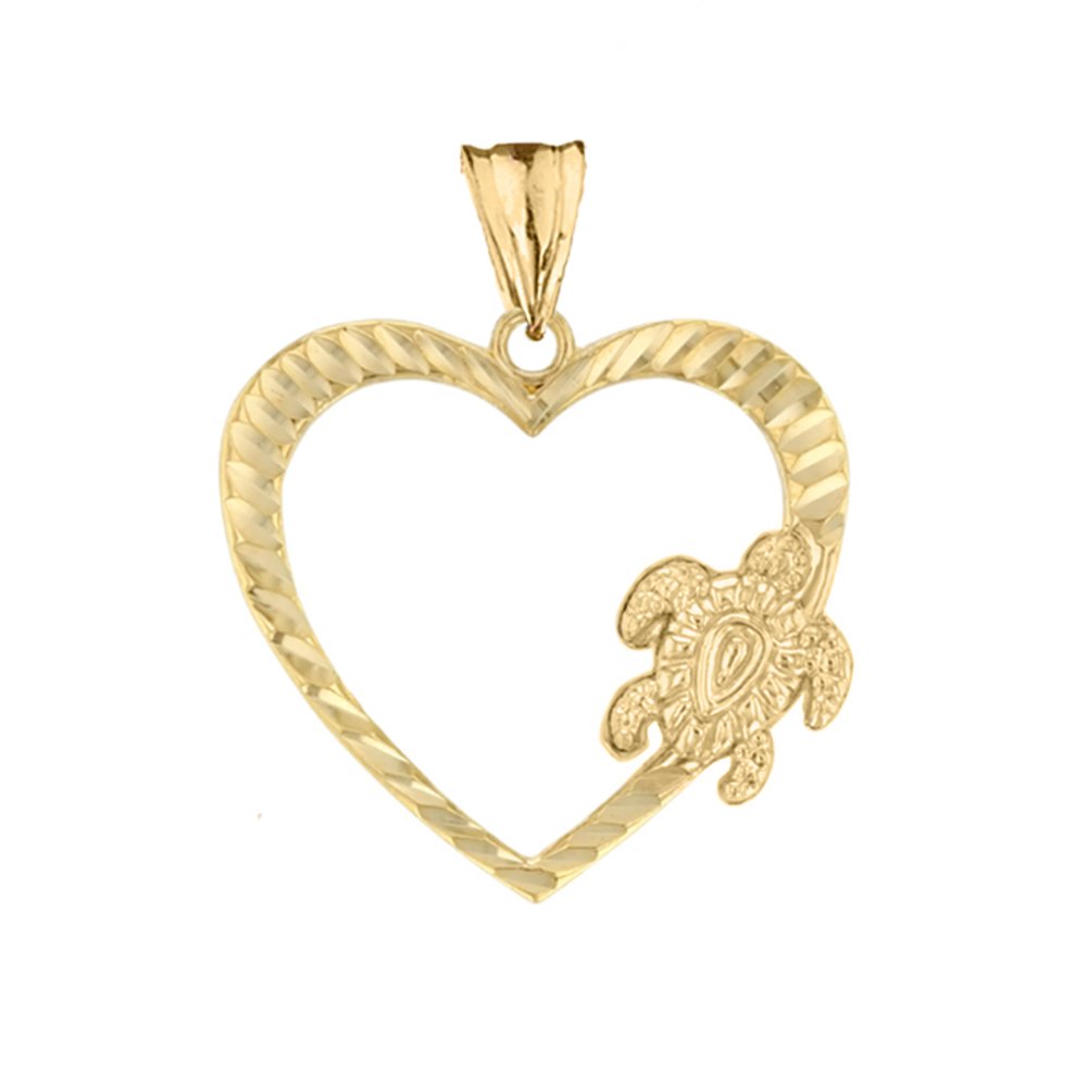 14K Yellow Gold Hawaiian Honu Turtle Open Heart Pendant Necklace - Perfect for Beach Vacations, Gifts & Spiritual Jewelry Lovers