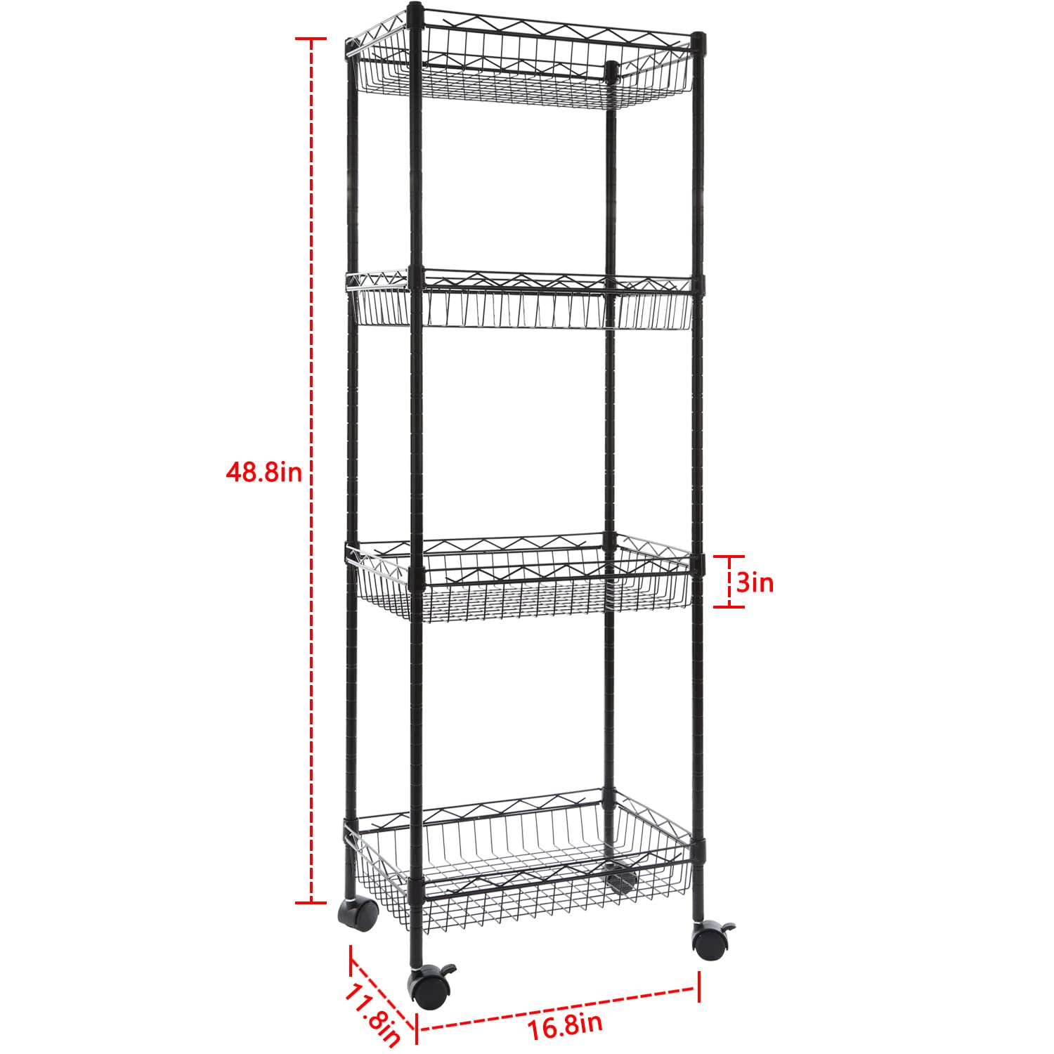 REGILLER 4-Tier Metal Wire Storage Shelving Rack with Baskets - Adjustable Corner Shelf Organizer for Laundry, Bathroom, Kitchen, Pantry, Closet & Garage - Heavy Duty Tool Storage Shelf (Black) | Perfect for Organizing Cleaning Supplies, Toys, Books & Home Essentials