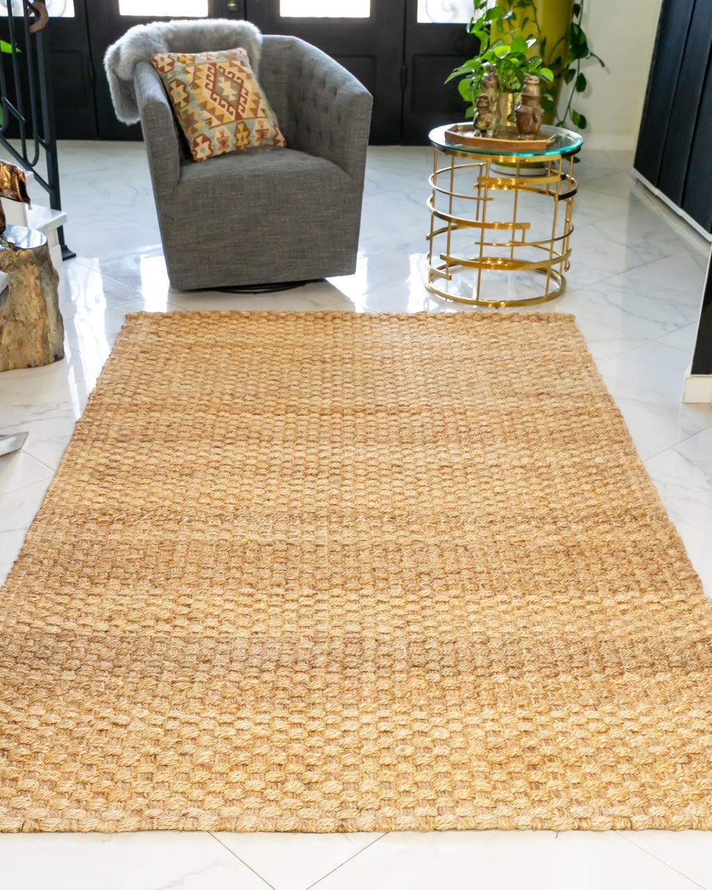 Handmade Reversible Basketweave Jute Rug 6'x9' - Natural Fiber Area Rug for Living Room, Bedroom & Dining Room - Eco-Friendly Beige Floor Mat - Perfect for Boho, Farmhouse & Coastal Decor