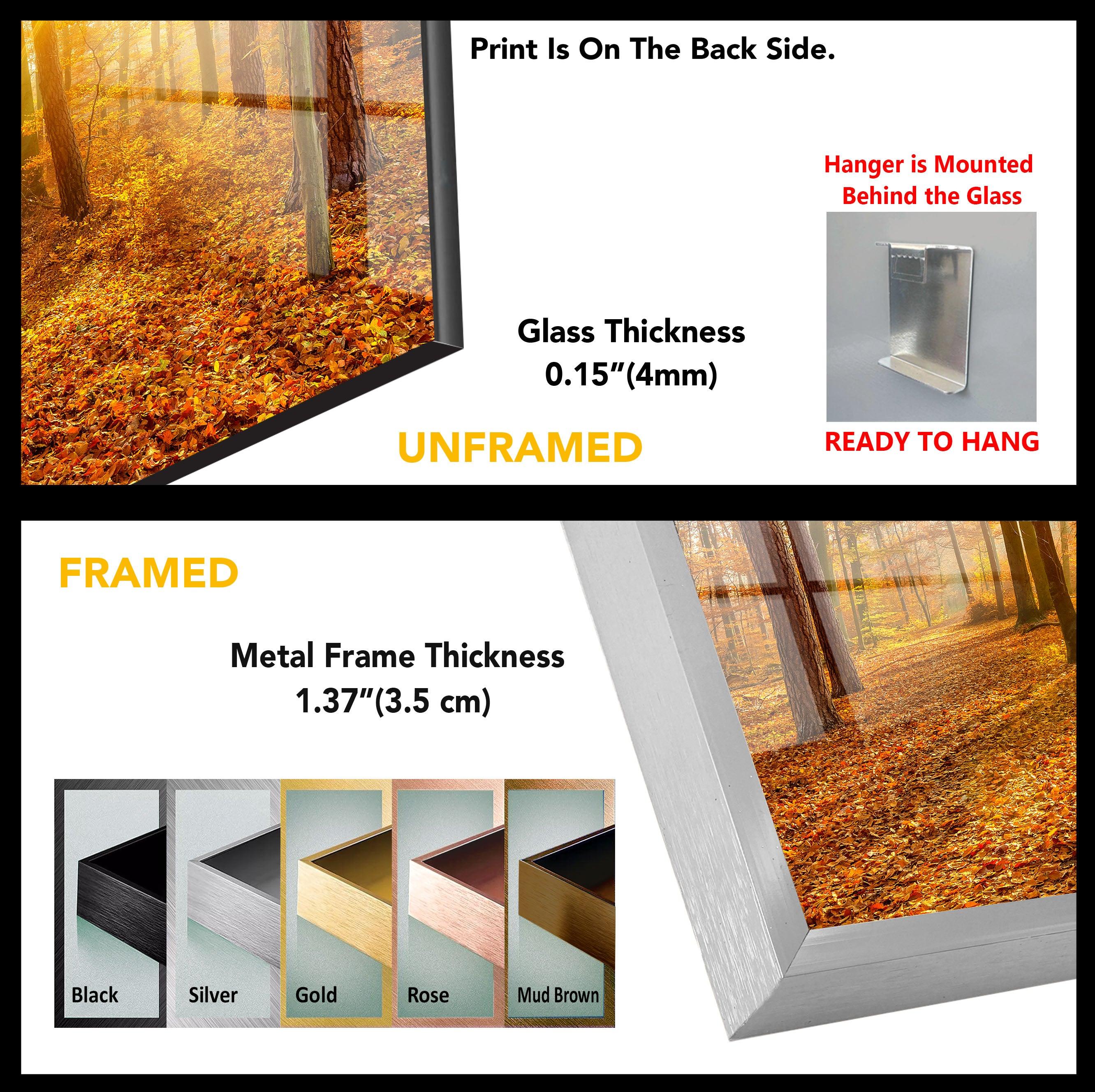 Autumn Forest Path Glass Wall Art - Serene Fall Landscape Decor for Living Room, Bedroom & Office