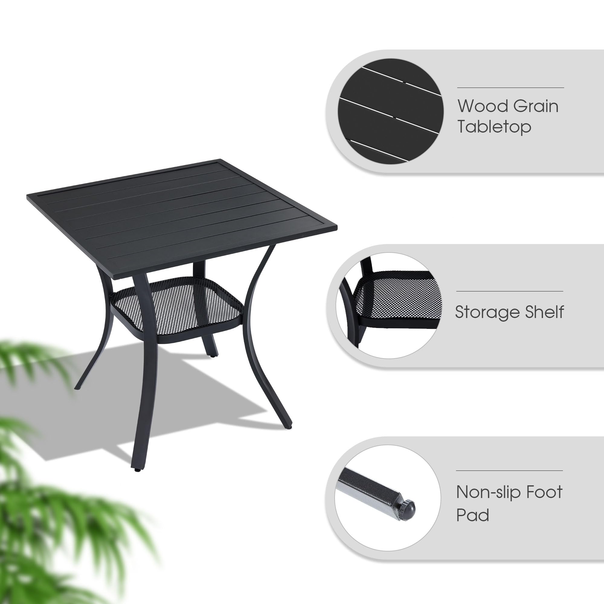 VICLLAX 3-Piece Small Patio Dining Set - Outdoor Stackable Chairs & Table with Storage Shelf (Blue Chairs, Black Table) for Balcony, Garden, Poolside & Backyard Relaxation