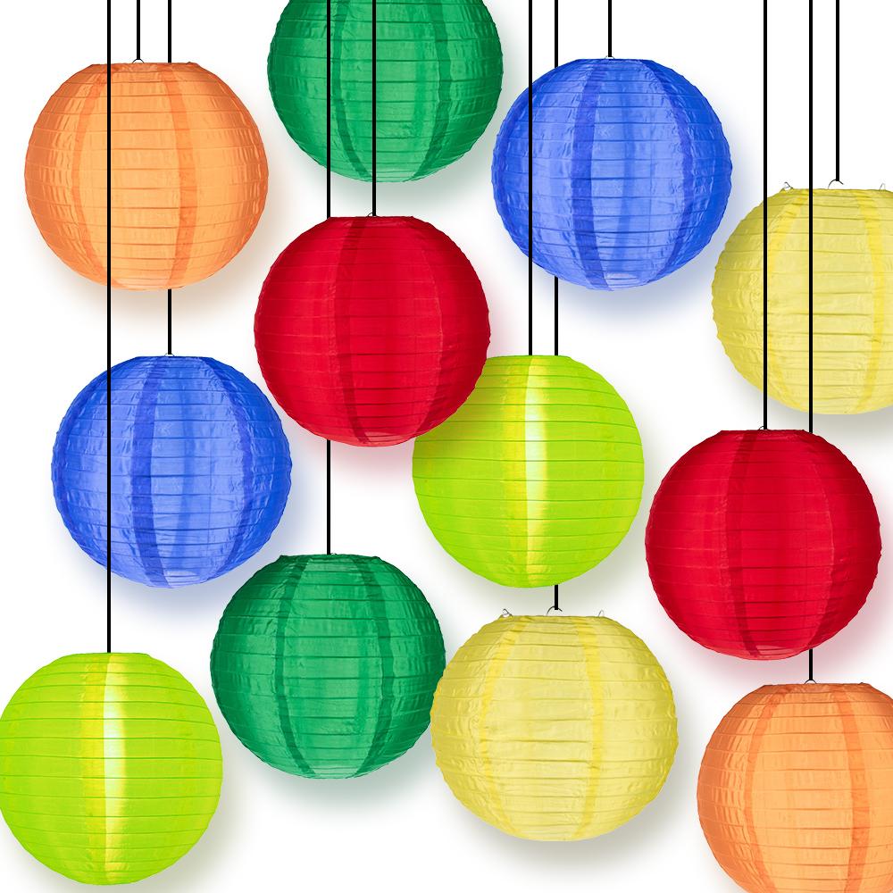 14 Pack Rainbow Nylon Lanterns for Party Decorations - Shimmering Hanging Lanterns Combo Set for Birthday, Wedding, Baby Shower & Festival Celebrations - Indoor/Outdoor Decorative Lighting