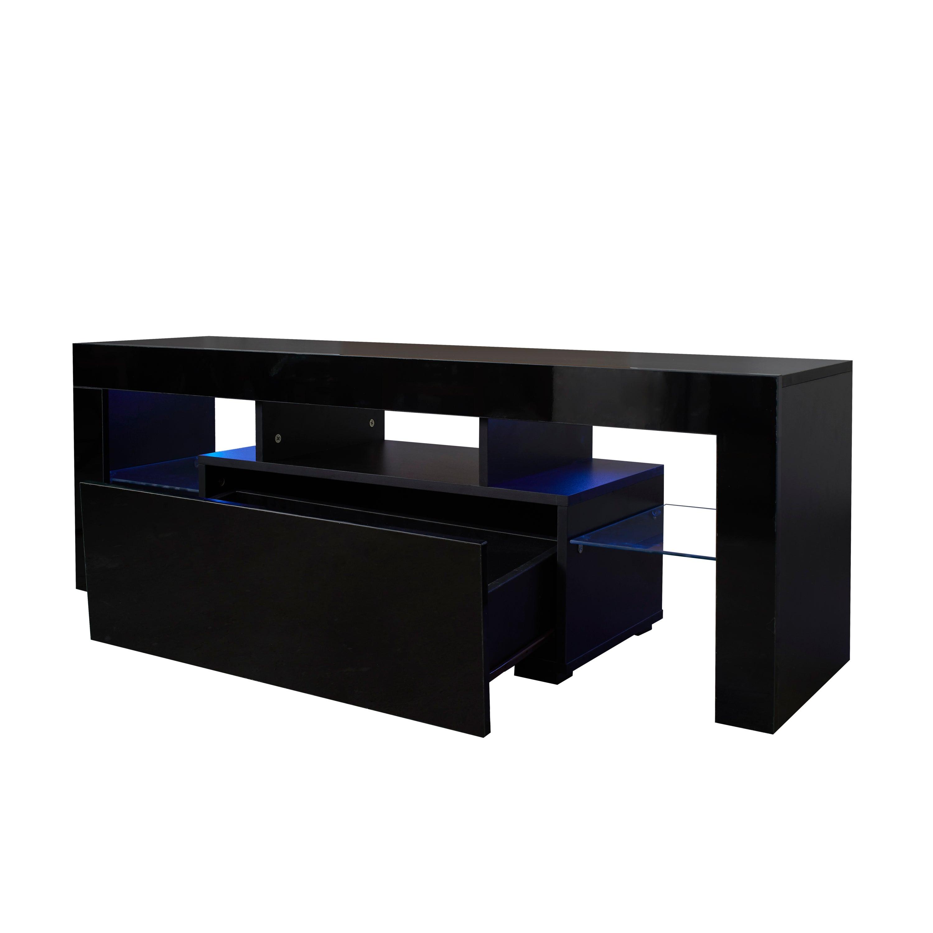 Black TV Stand with LED RGB Lights - Modern Flat Screen TV Cabinet for Gaming Consoles - Perfect for Living Room, Bedroom & Lounge Room Decor (Black) - Ideal for Movie Nights & Gaming Setup