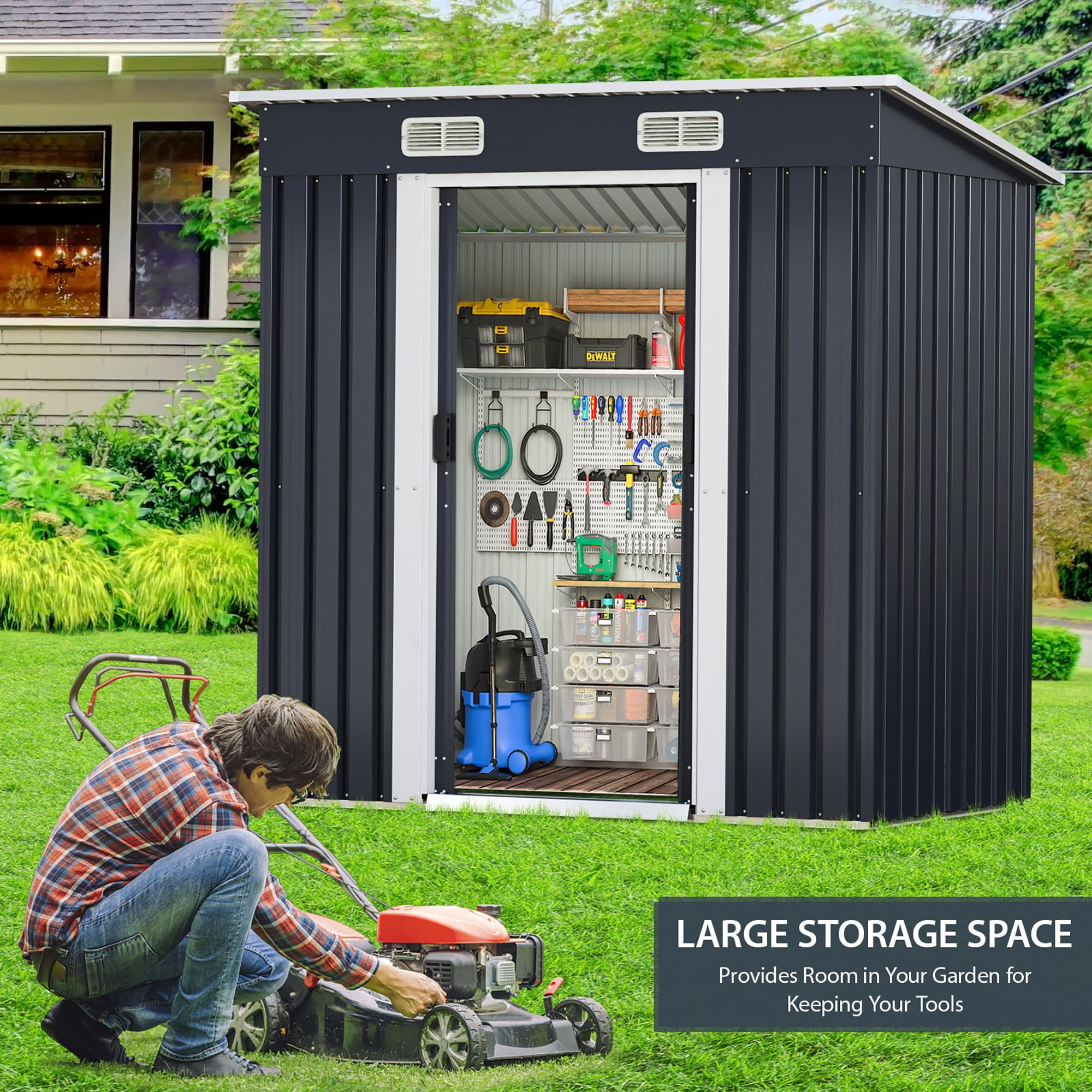JAXPETY 6'x4' Metal Garden Storage Shed with Sliding Doors & Air Vent - Lockable Outdoor Tool Shed for Backyard, Patio, Lawn - Perfect for Storing Gardening Tools, Lawn Equipment & Seasonal Items