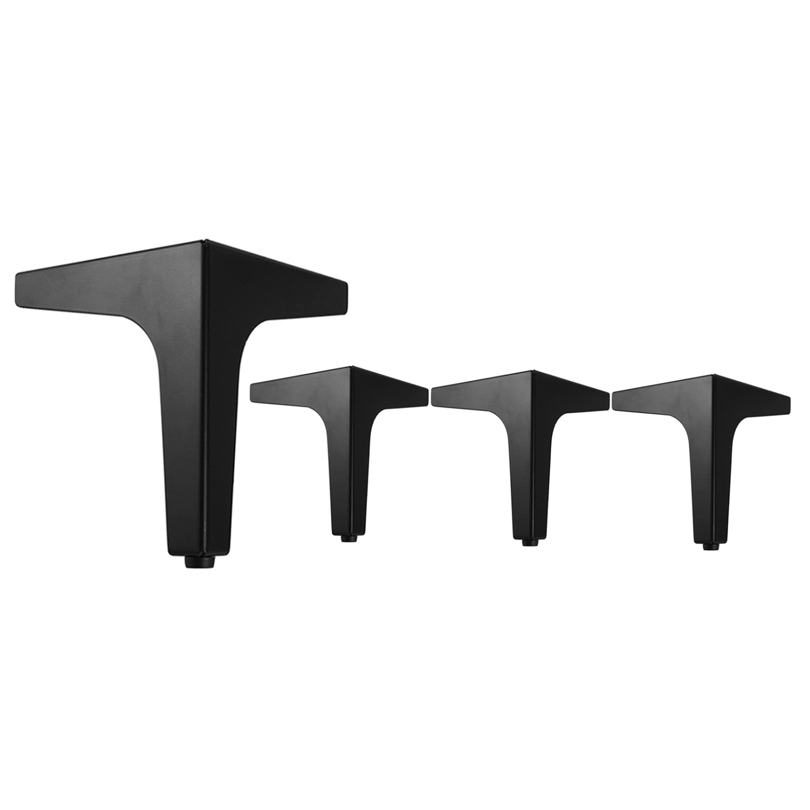 4pcs Black Metal Furniture Legs - 10cm/4inch Triangle Sofa Legs with Rubber Pads, DIY Replacement Legs for Cabinet, Bed, Coffee Table, Dresser - Modern Decorative Feet for Home & Office Furniture