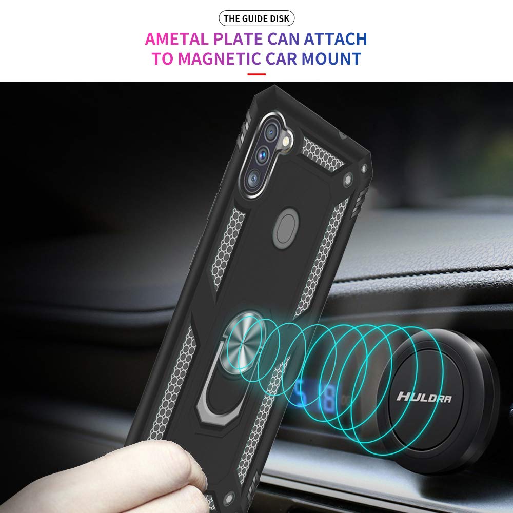 Samsung Galaxy A11 Phone Case with Screen Protector - Military Grade Shockproof Protective Cover with Ring Stand, Anti-Scratch & Drop Protection for Samsung A11 (Black) - Perfect for Outdoor Activities, Travel & Daily Use