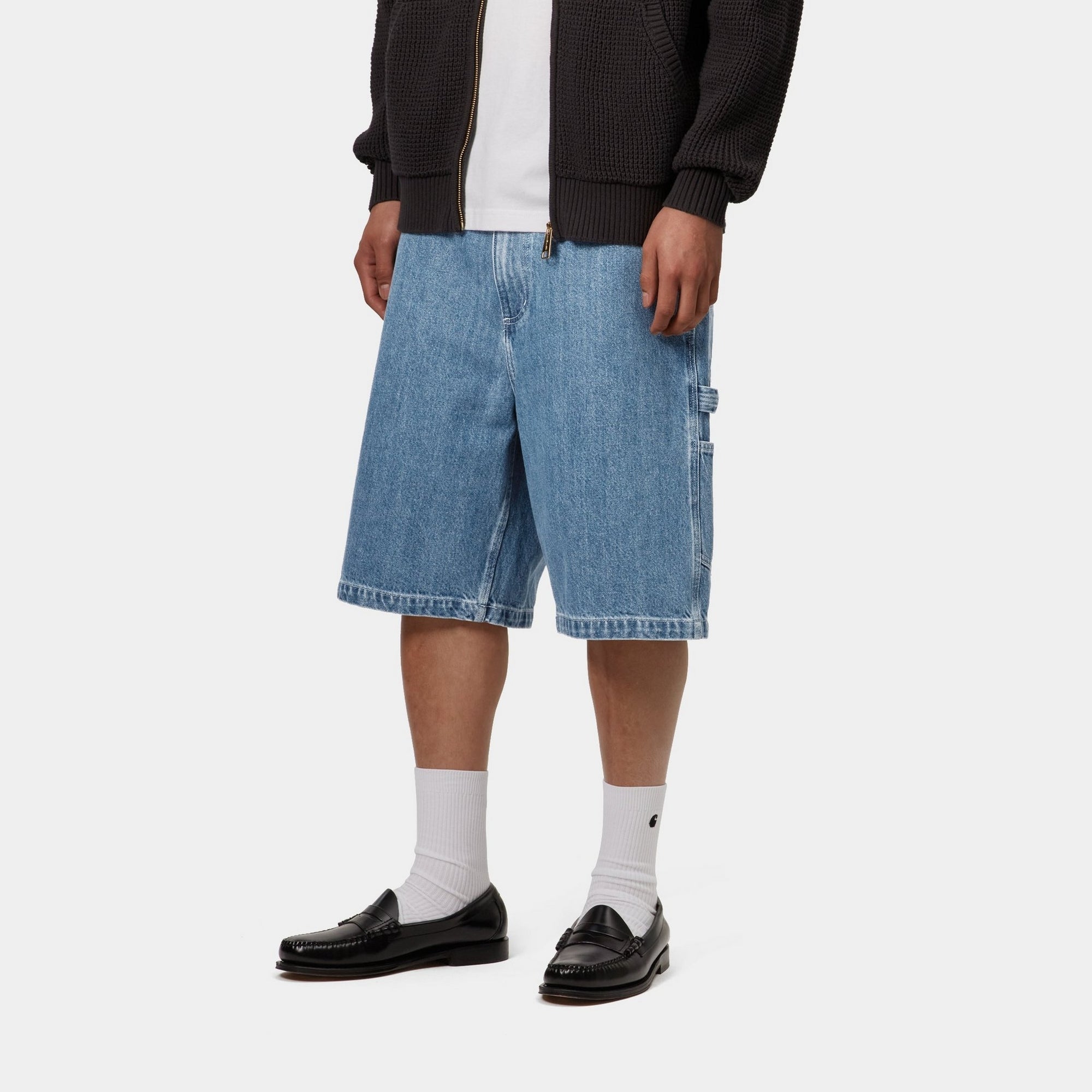 Nash Single Knee Long Short - Stone Washed Blue Denim Shorts for Men | Comfortable & Stylish Casual Wear for Summer, Outdoor Activities & Relaxation