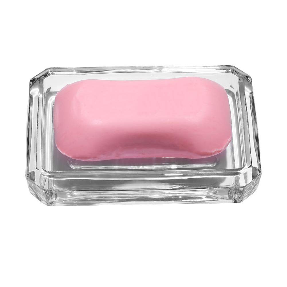 Luzen 1PC Rectangle Glass Soap Dish - Bar Soap Holder & Saver Tray for Shower, Bathroom, Kitchen - Clear Durable Soap Case for Wet Areas - Perfect for Liquid & Bar Soap Storage