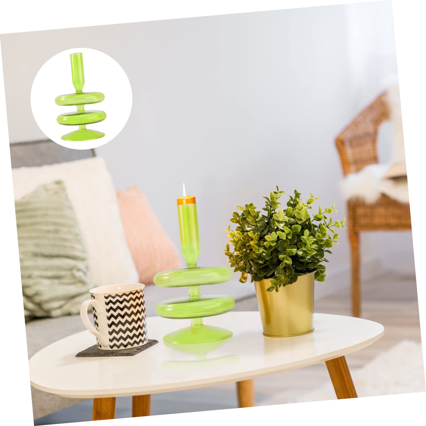 ABOOFAN 6.4 Inch Glass Candle Holders - Elegant Pillar & Taper Candlestick Holder for Home Decor, Wedding Centerpieces & Dining Table Decorations (Green) | Perfect for Romantic Dinners, Holiday Decor & Special Occasions