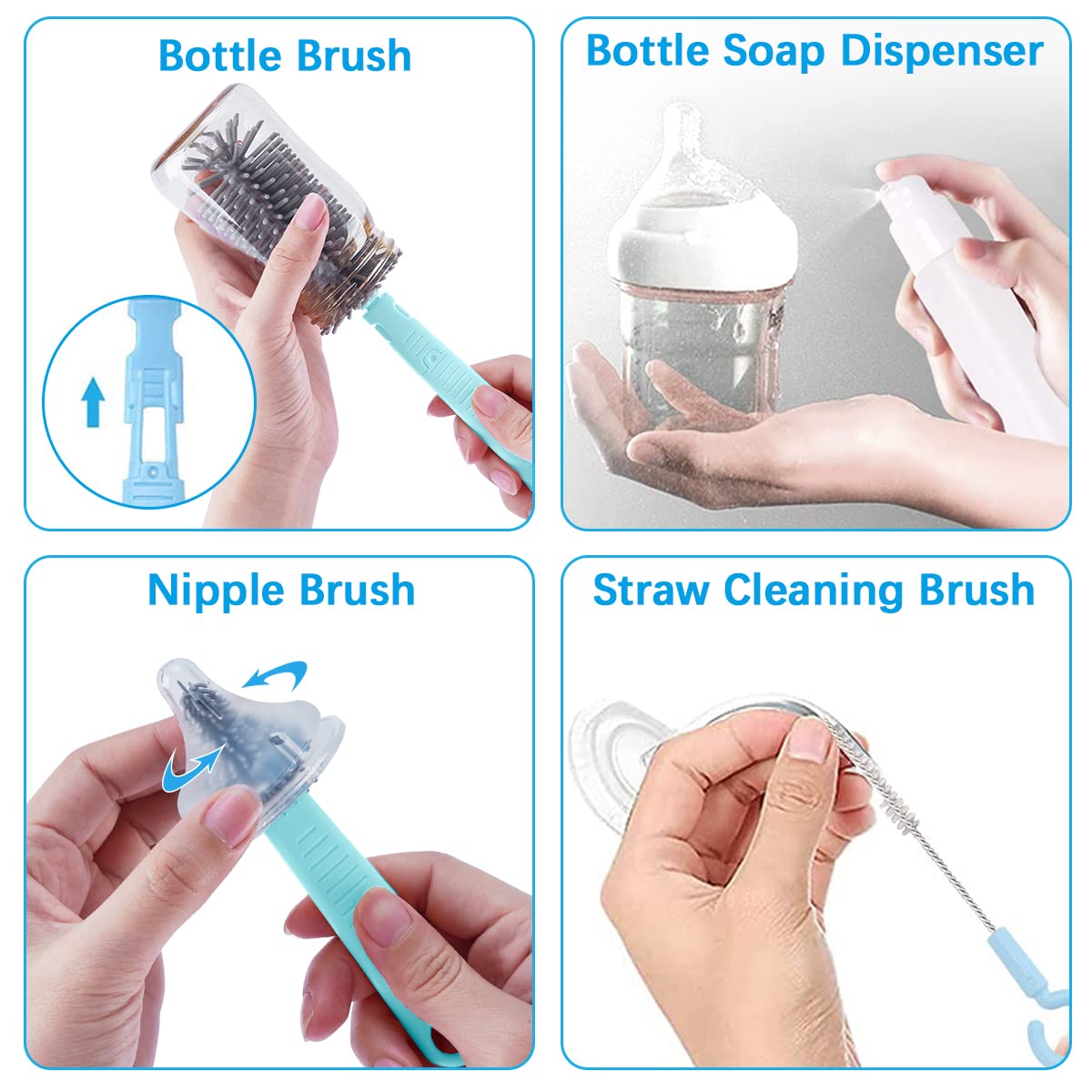 Portable Baby Bottle Brush Travel Set - Silicone Nipples Cleaner & Mini Drying Rack | Newborn Essentials for On-the-Go Parents | Perfect for Travel, Daycare & Home Use