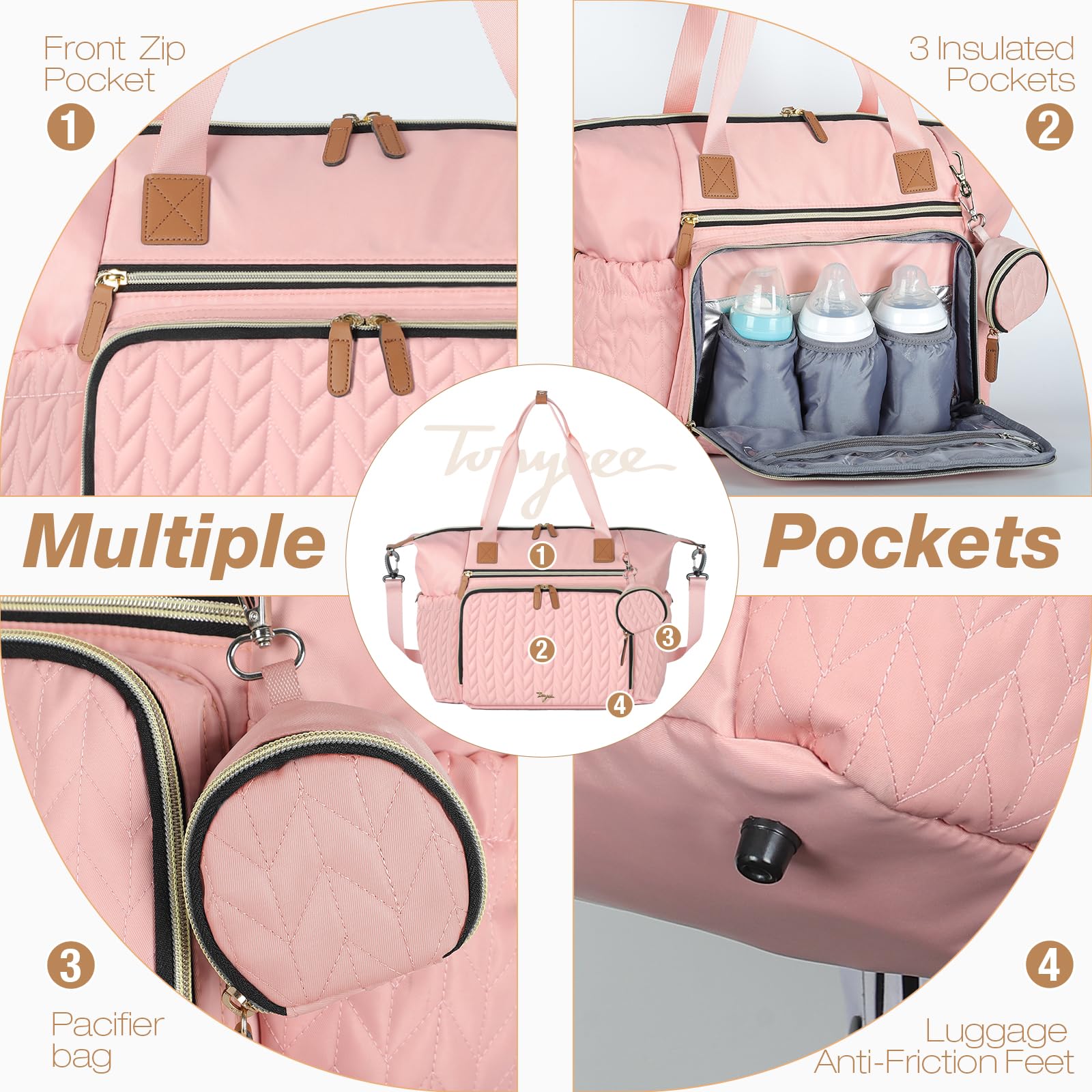 Waterproof Large Diaper Bag Tote with Changing Pad & Pacifier Case - Hospital Delivery Bag for Labor, Baby Travel Essentials, Pink (Perfect for Moms On-the-Go, Hospital Visits & Family Outings)