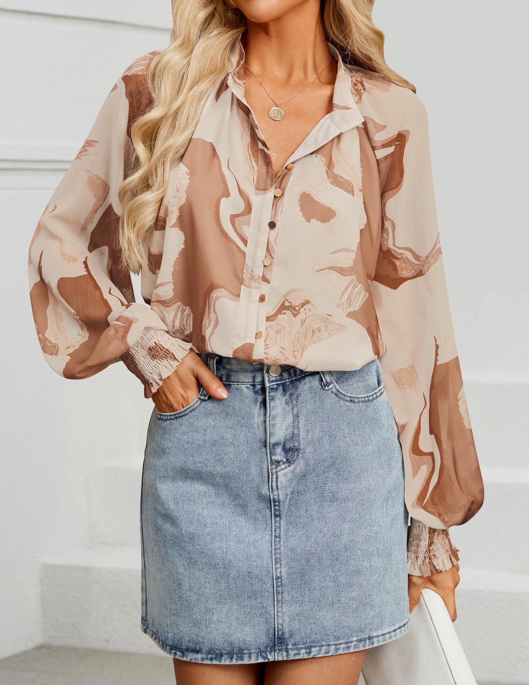 ZESICA Women's Floral Print Blouse - Long Sleeve Button Down Shirt, Oversized Boho Tops for Fall 2025 | Casual Workwear & Autumn Layering Essential