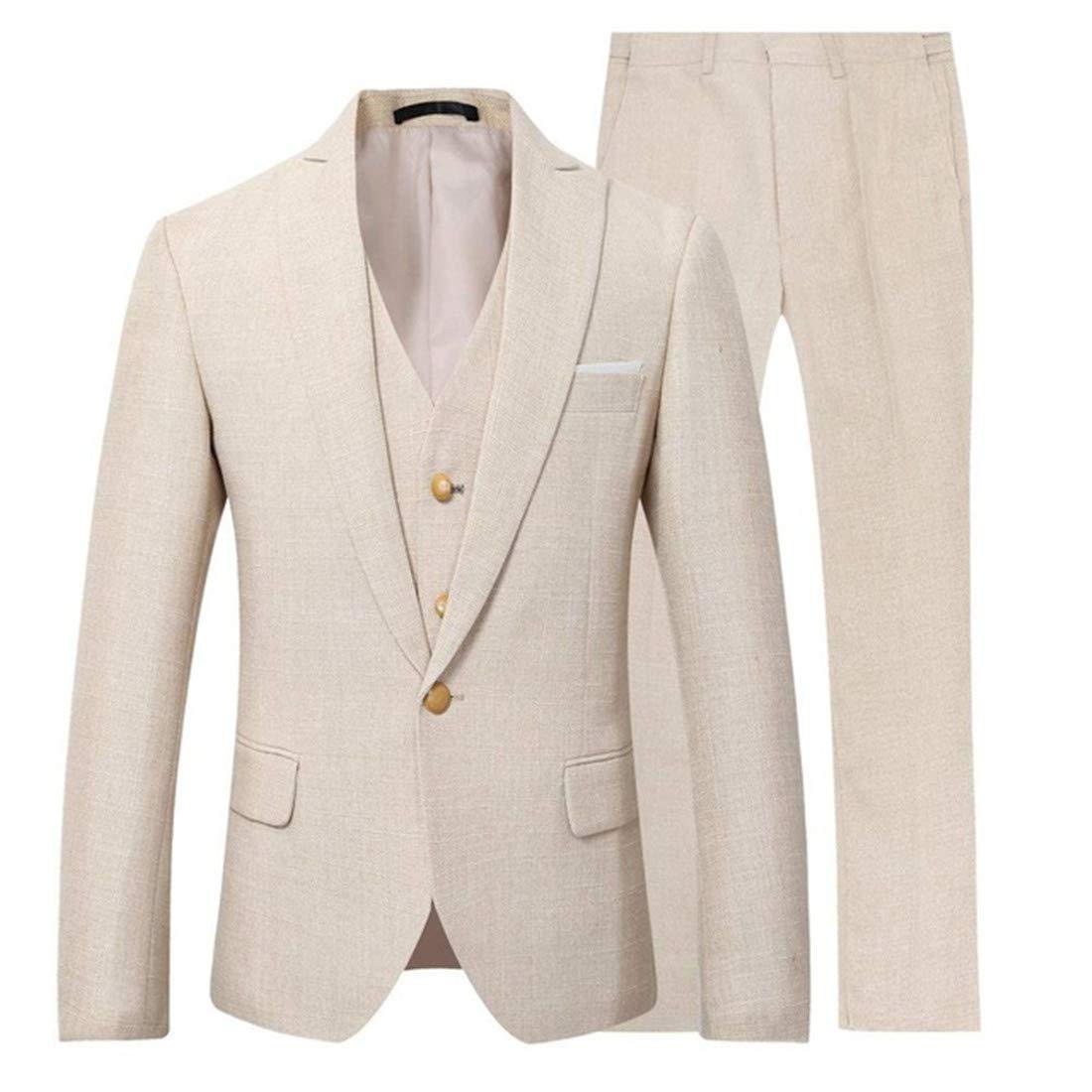 Men's Slim Fit Linen 3-Piece Suit for Beach Wedding, Groom, Prom & Party - Lightweight Breathable Summer Formal Attire for Outdoor Events & Special Occasions