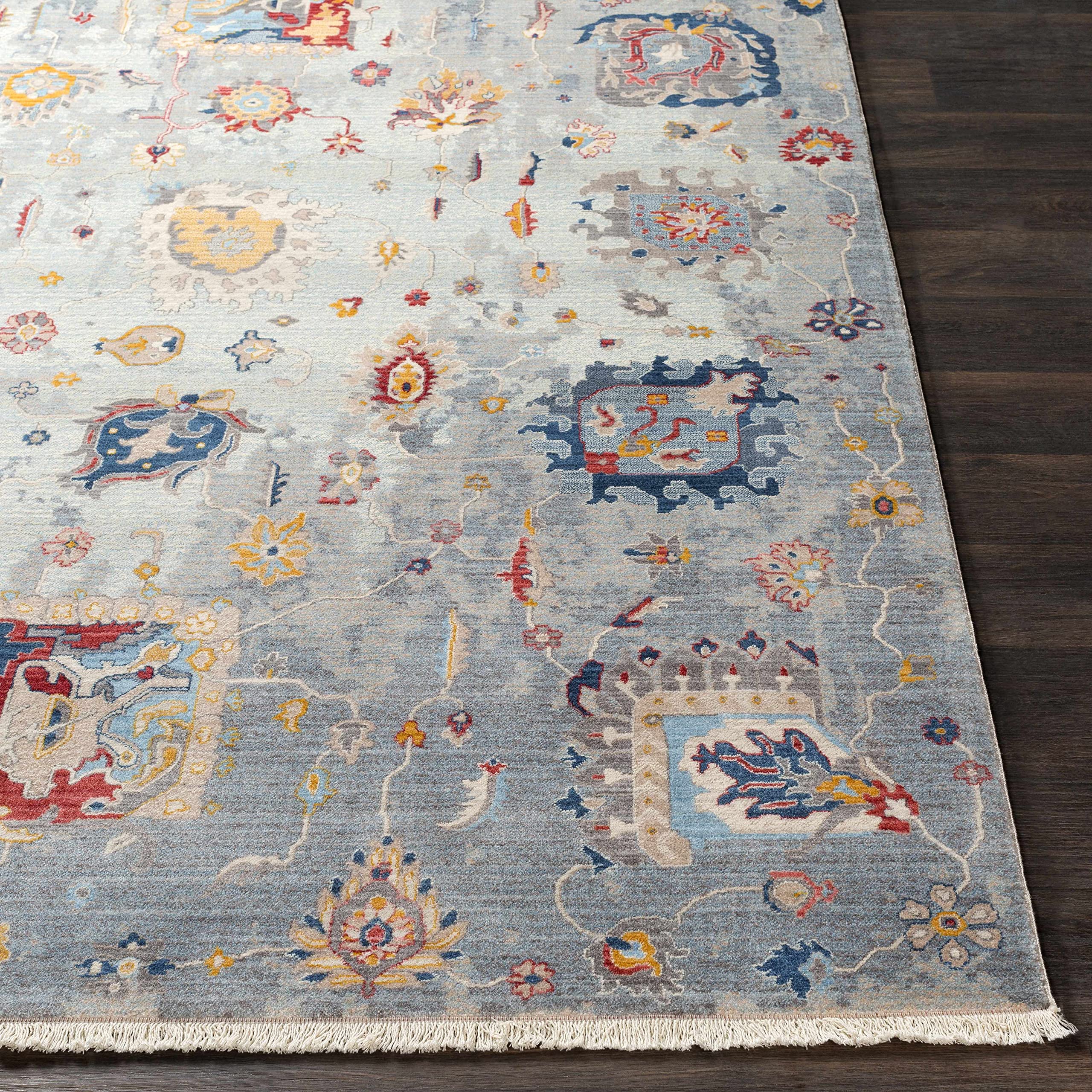 Hauteloom Kernersville Traditional Orange Blue Gray Area Rug 2' x 2'11