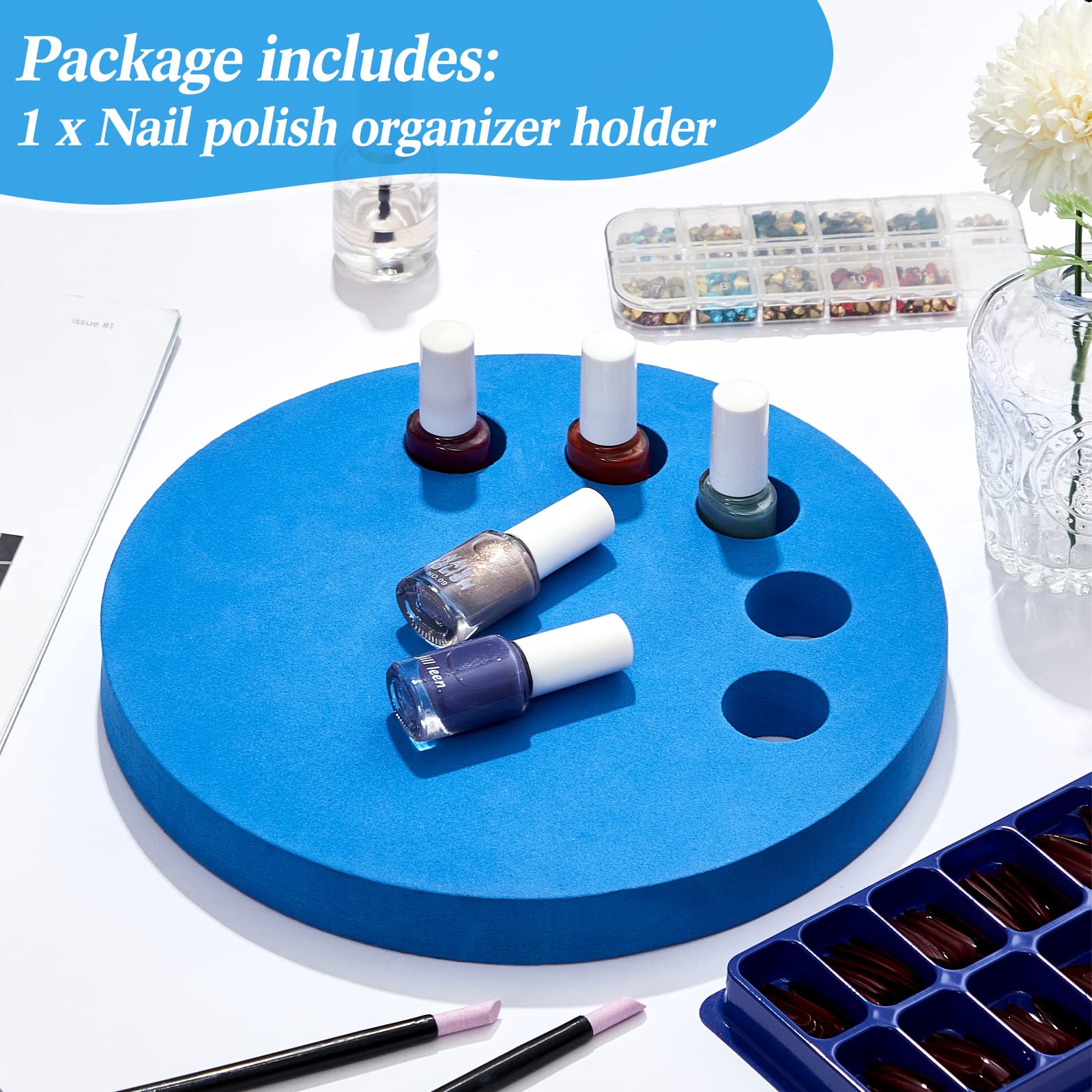 Weysat 2-in-1 Anti Spill Nail Polish Holder Stand - Nail Polish Organizer & Bottle Holder for Manicure & Pedicure - Blue Nail Art Accessories for Salon & Home Use