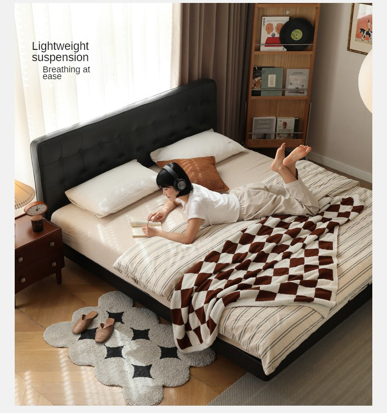 Premium Black Leather Suspension Bed - Luxurious & Durable for Bedroom, Guest Room, or Dorm - Enhances Comfort & Style