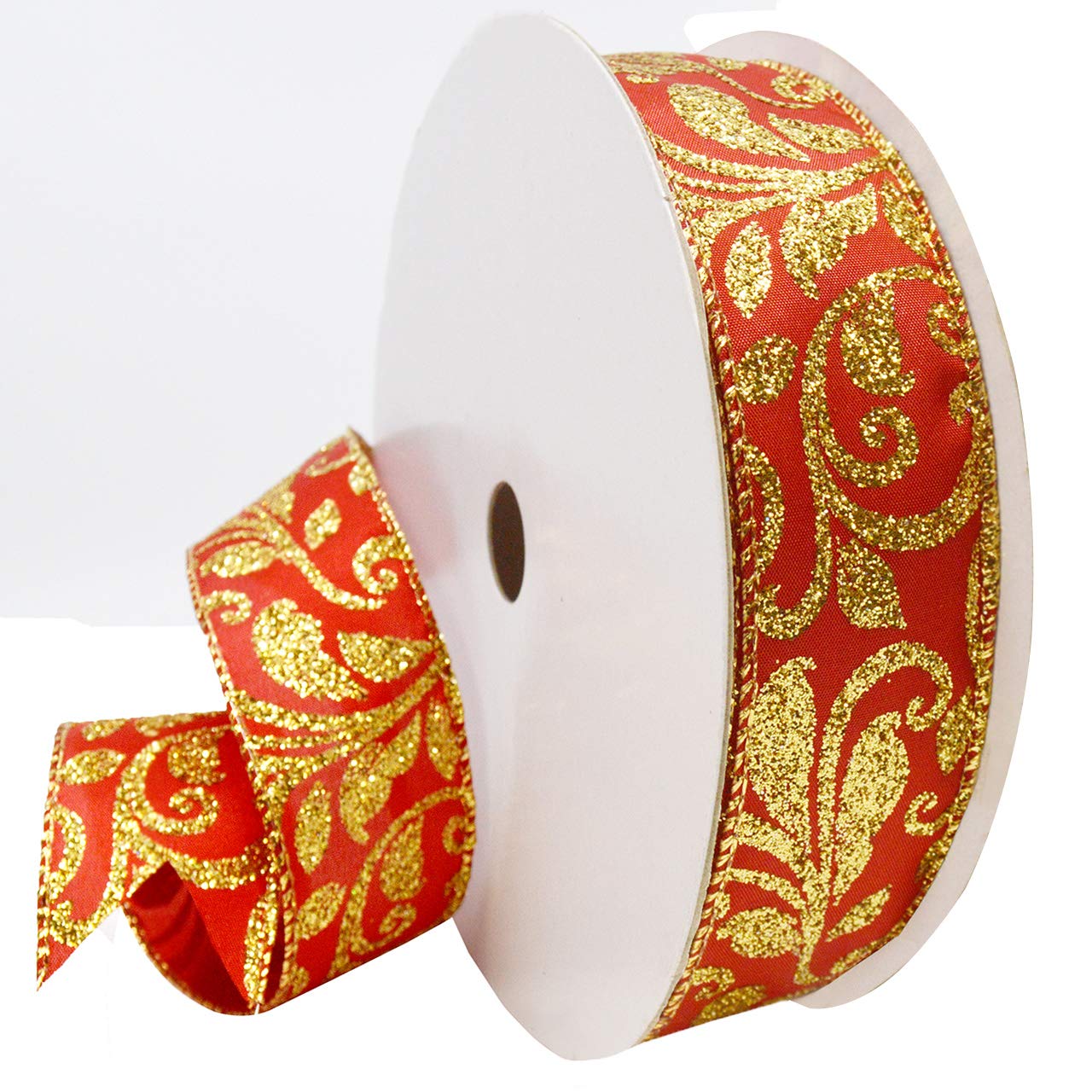 Morex 1.5 Inch x 100 Feet Wired Regalia Ribbon - Red/Gold Decorative Trim for Gift Wrapping, Floral Arrangements, and Craft Projects (Model 7441.40/33-609)