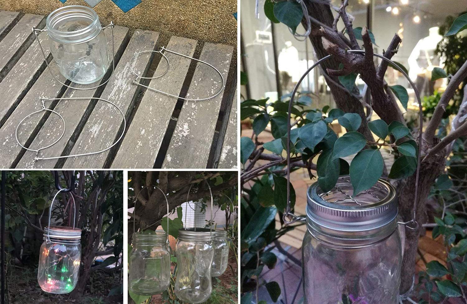 12 Pack Silver Rustproof Stainless Steel Wire Handles for Mason Jars - Wide Mouth Canning Jar Lids with Solar Fairy Hooks - Perfect for Home Canning, DIY Crafts & Outdoor Decor (Handle-Ease)