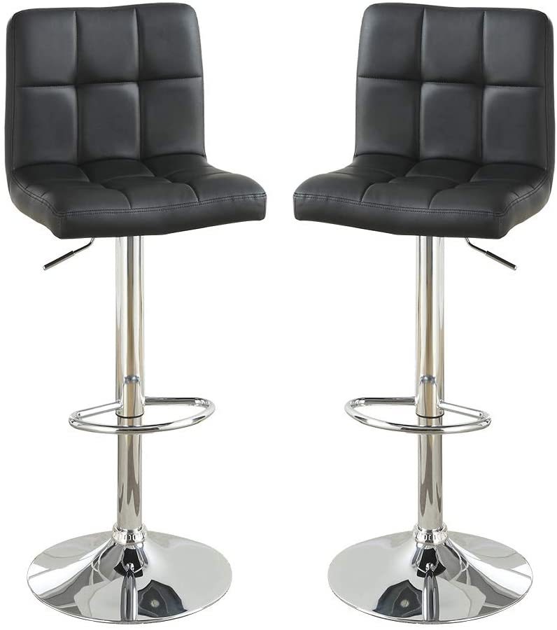 Black Faux Leather Bar Stools Set of 2 - Adjustable Height Counter Stools for Kitchen Island, Dining & Home Bar - Modern PU Leather Bar Height Chairs for Breakfast Nook & Entertainment Areas