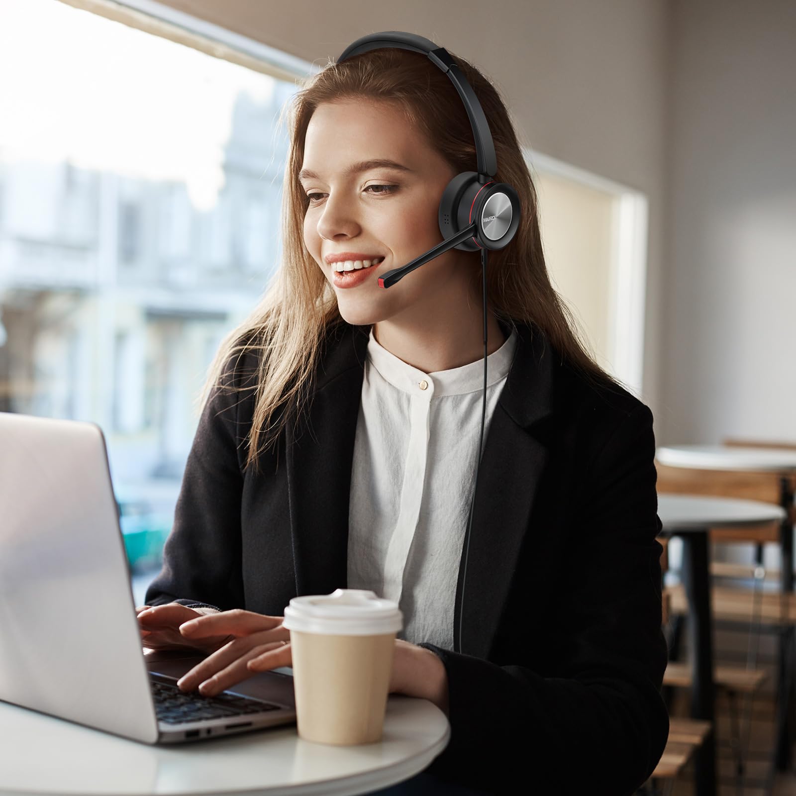 MAIRDI USB Headset with Noise Canceling Microphone for PC, Laptop - Computer Headset for Office Work, Call Center, Business Softphone, Teams & Zoom Meetings - Perfect for Remote Work & Online Classes