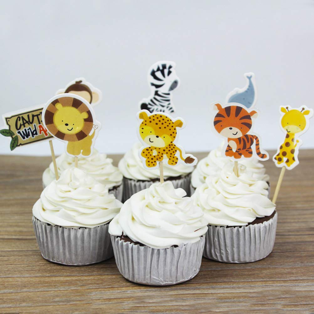 48pcs Animal Cake Toppers Decoration Set - Cartoon Cake Picks for Birthday, Wedding, Baby Shower & Party Decorations - B004