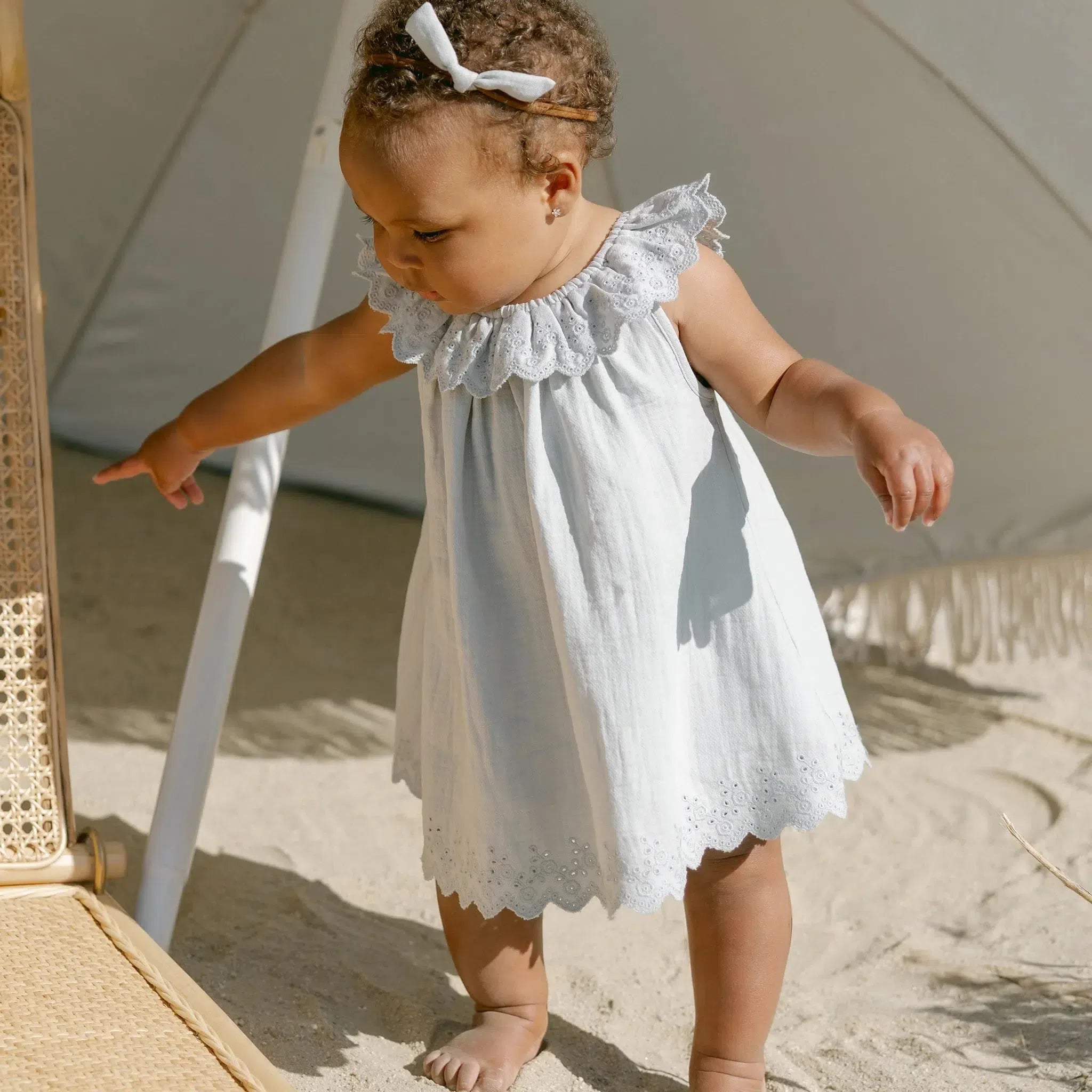 Quincy Mae Organic Isla Dress in Sky Blue - Soft & Comfortable Baby Girls' Cotton Dress for Everyday Wear, Playdates & Special Occasions