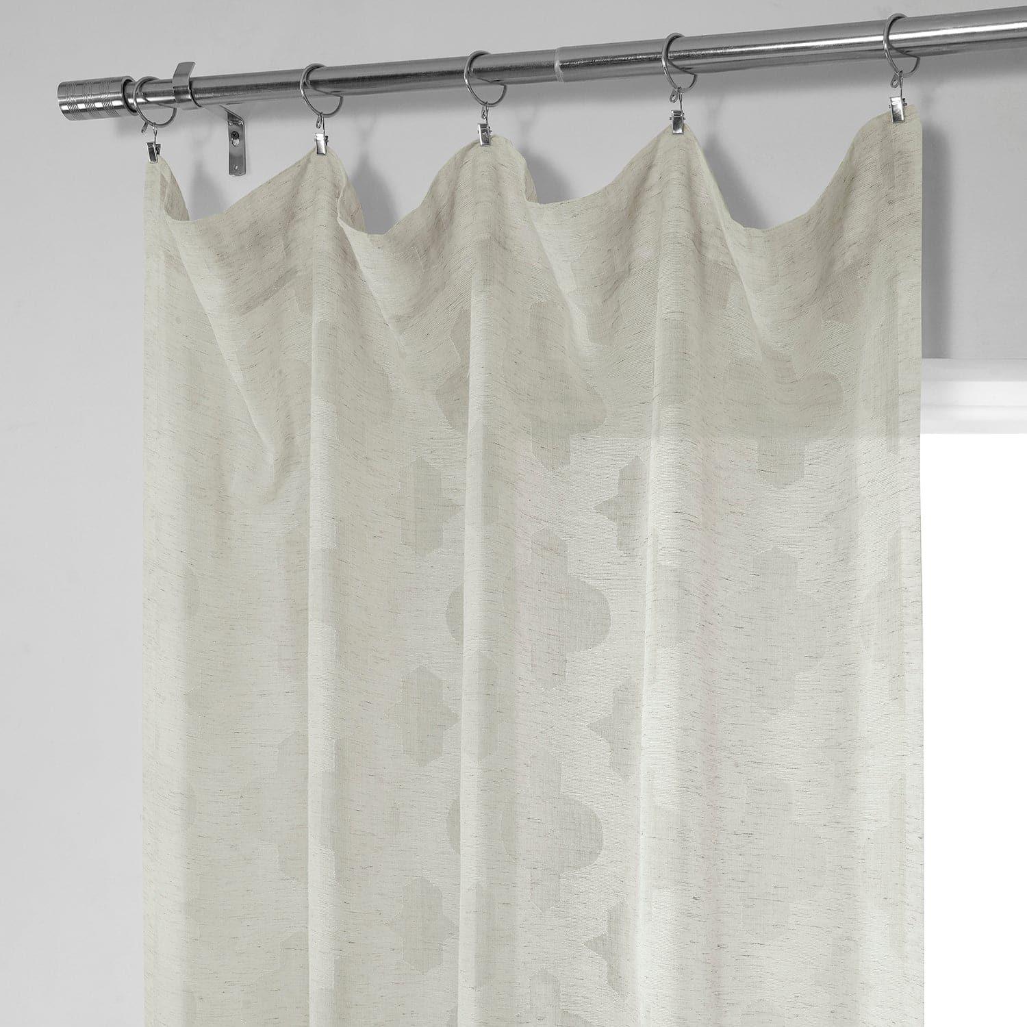 Calais Tile Cream Geometric Pattern Faux Linen Sheer Curtains for Living Room & Bedroom - Elegant Window Treatment for Home Decor
