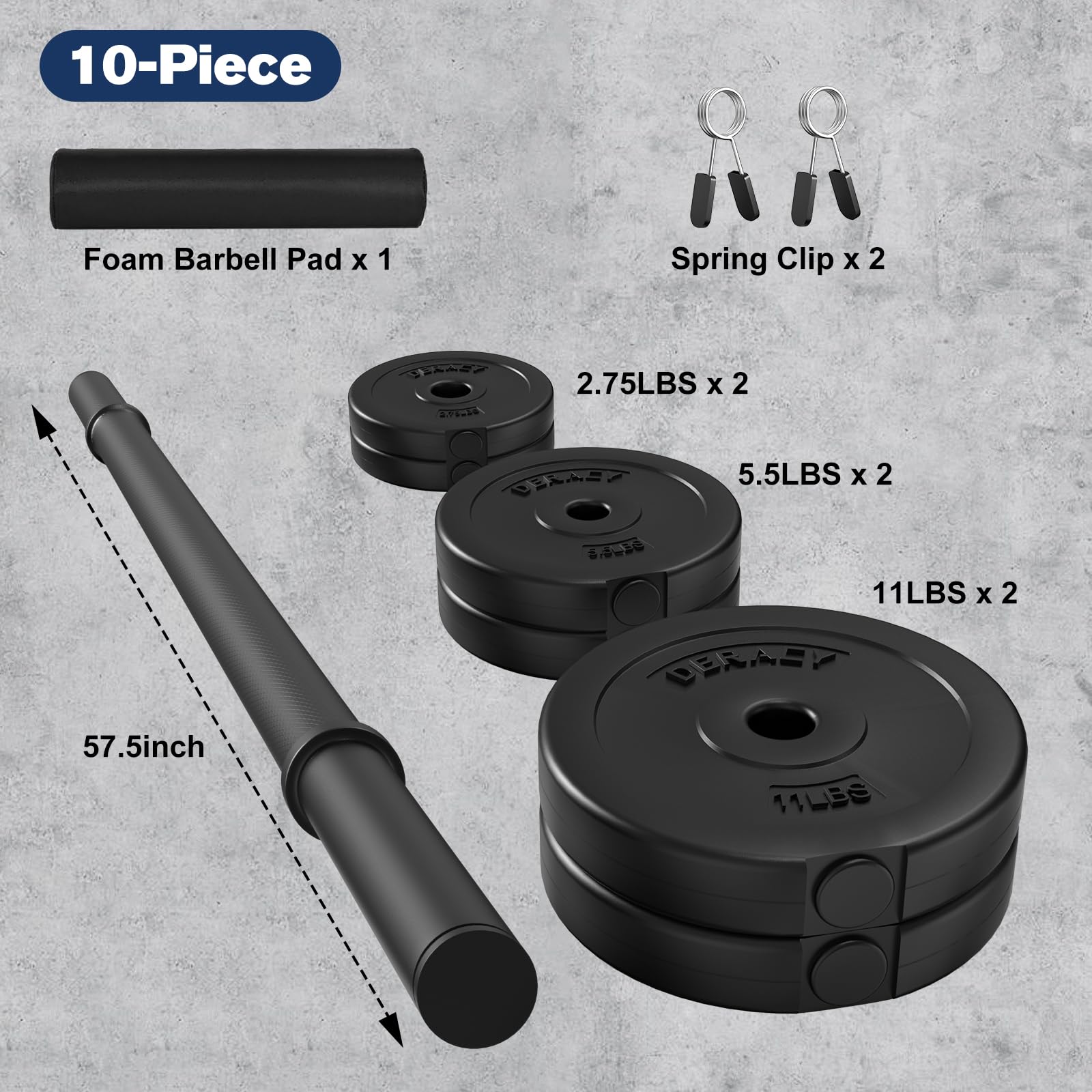 DERACY 43lbs Adjustable Olympic Barbell Weight Set with 6 Plates, 57.5 Inch Bar & Thick Foam Shoulder Pad - Home Gym Equipment for Strength Training, Muscle Building & Fitness Workouts - Perfect for CrossFit, Powerlifting & Home Exercise Routines