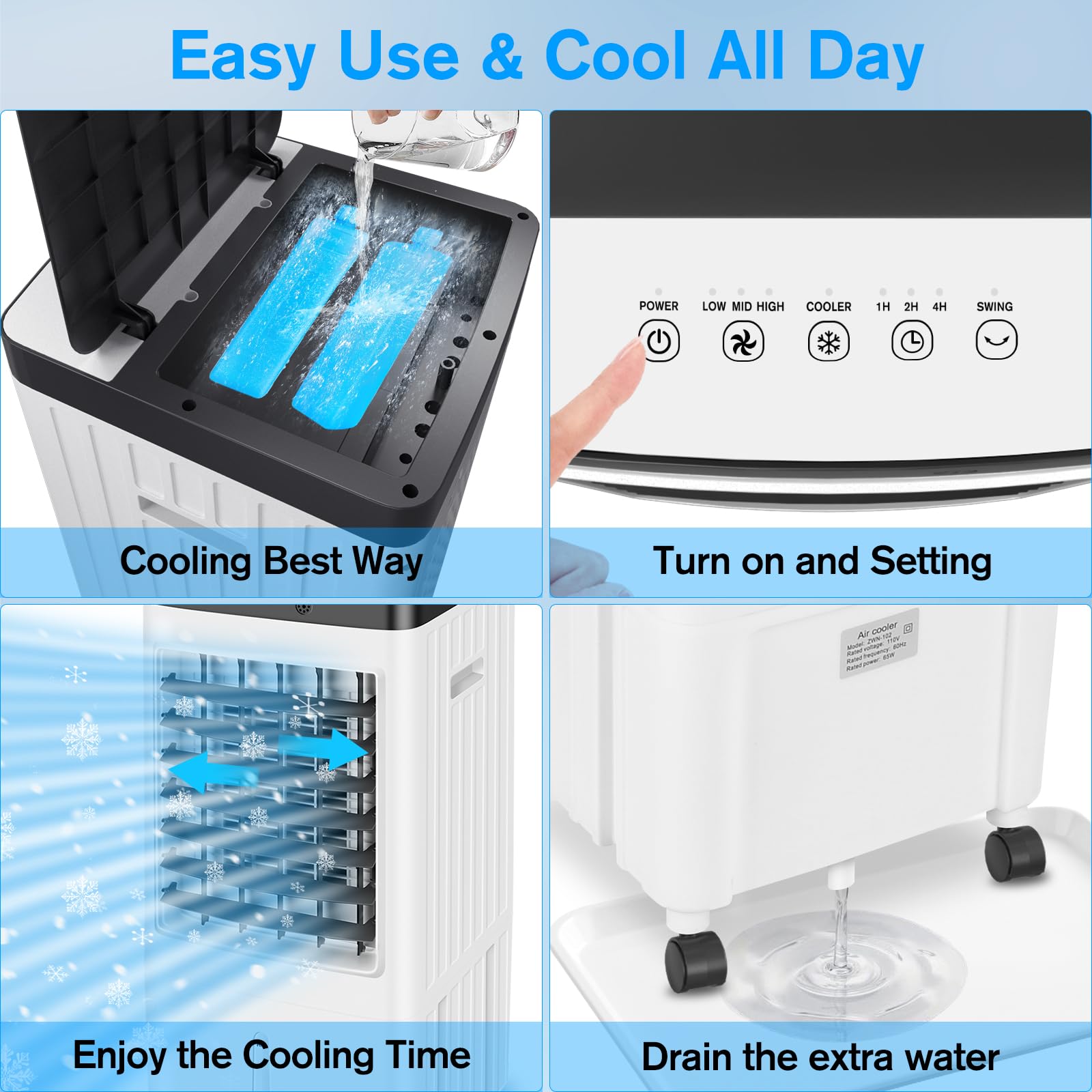 Portable Air Conditioner 3-in-1 with 3.2 Gallon Water Tank - Evaporative Cooler, AC Unit with Timer, 3 Speed Settings & 80° Oscillation - Perfect for Bedroom, Kitchen, Office & Home Cooling