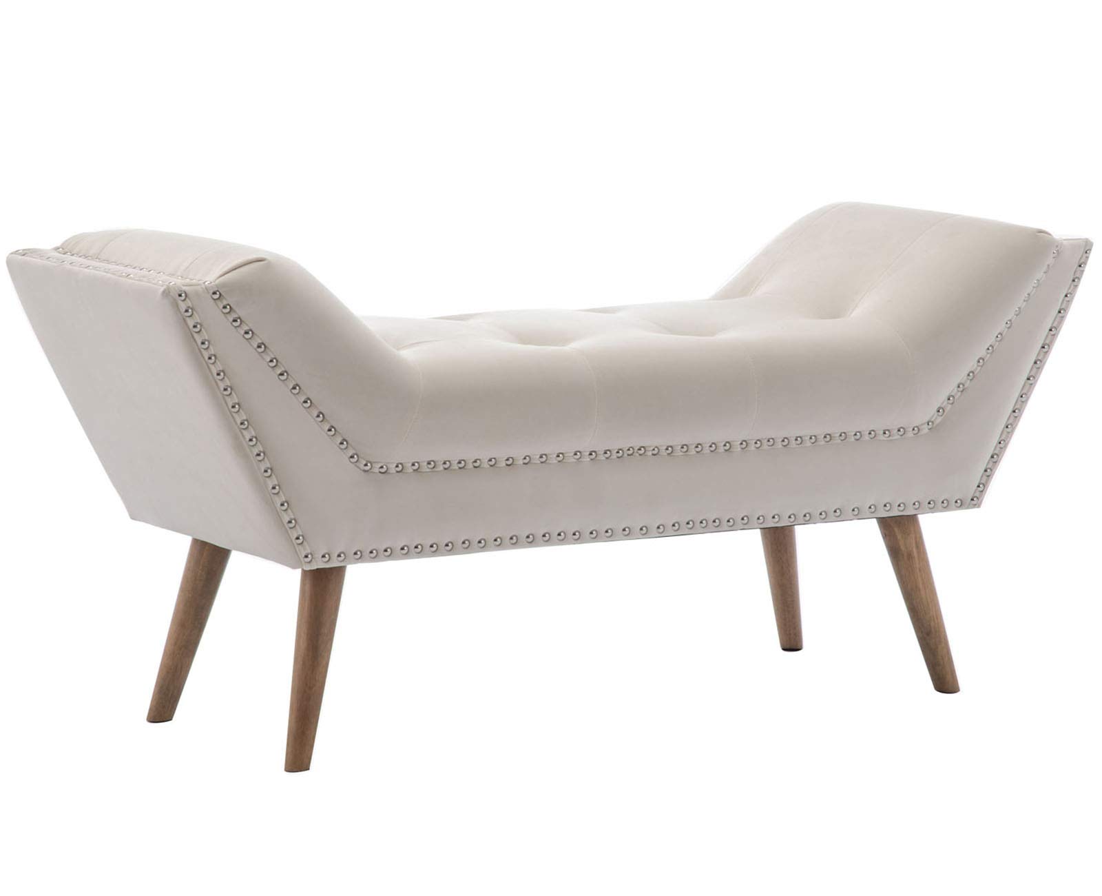 Fabric Upholstered Bed Bench with Arms - Vanity Stool for Bedroom, Living Room, Entryway & Dressing Area - Soft Footrest Ottoman in Crystal Cream | Perfect for Sitting, Storage & Home Decor