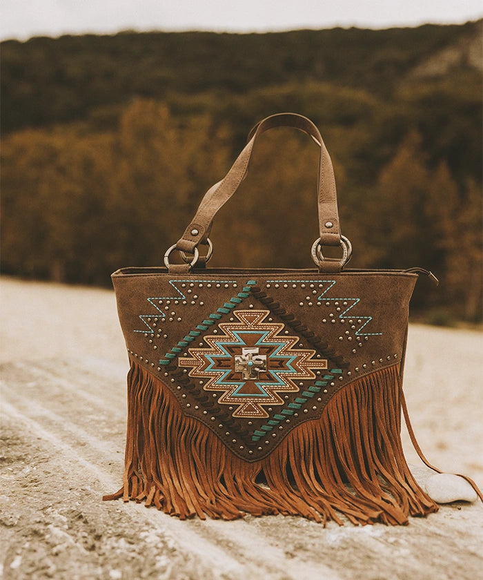Montana West Aztec Fringe Concealed Carry Tote Bag for Women - Stylish CCW Purse with Hidden Gun Pocket - Perfect for Everyday Carry, Travel & Self Protection