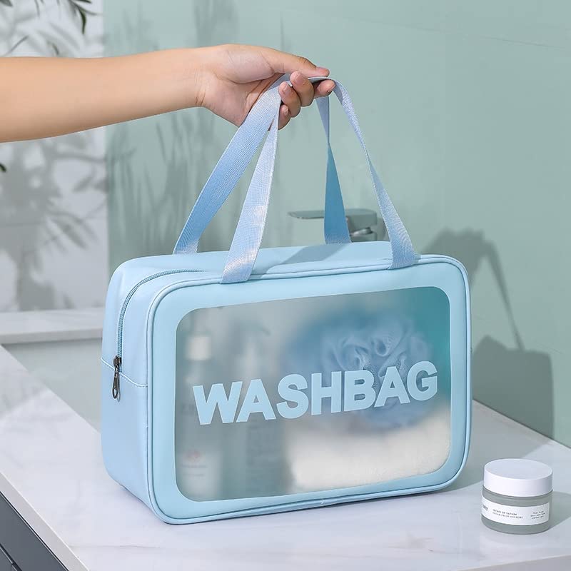 Eopzo 3-Piece Waterproof Makeup Pouch Set - Travel Toiletries Organizer Bag for Cosmetics & Skincare - Portable Wash Bag with Zipper Closure - Ideal for Women's Travel, Gym & Bathroom Storage (Sky Blue)